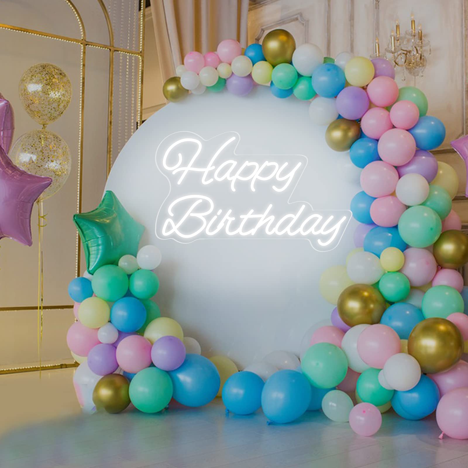 Neonawall Happy Birthday Neon Sign - 16 Inch White Led Light With Dimmable Switch For Party Decoration And Gifts