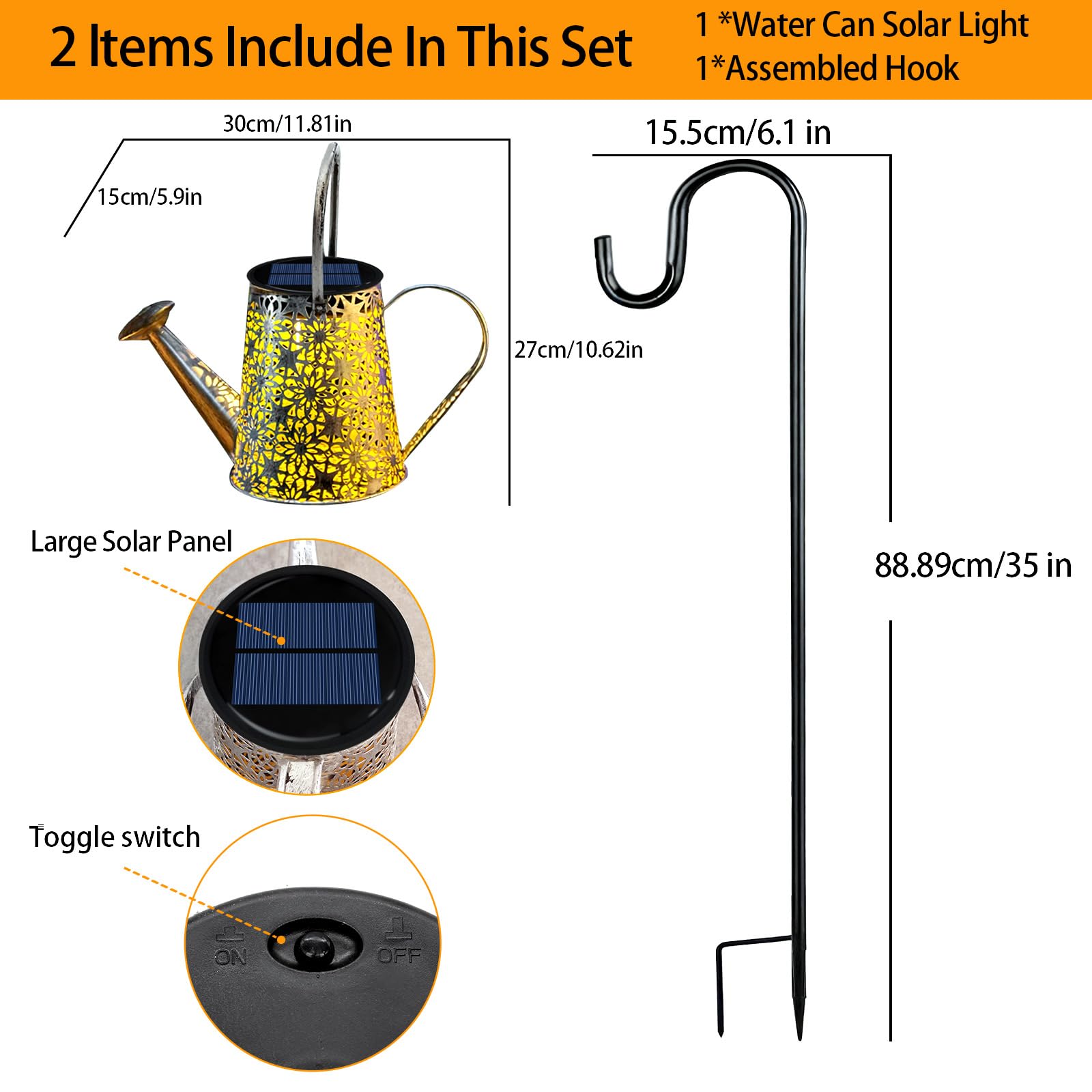 Vookry Solar Watering Can Lights, Waterproof Multicolor Metal Lantern, 1 Pack For Patio, Yard, Garden Decor