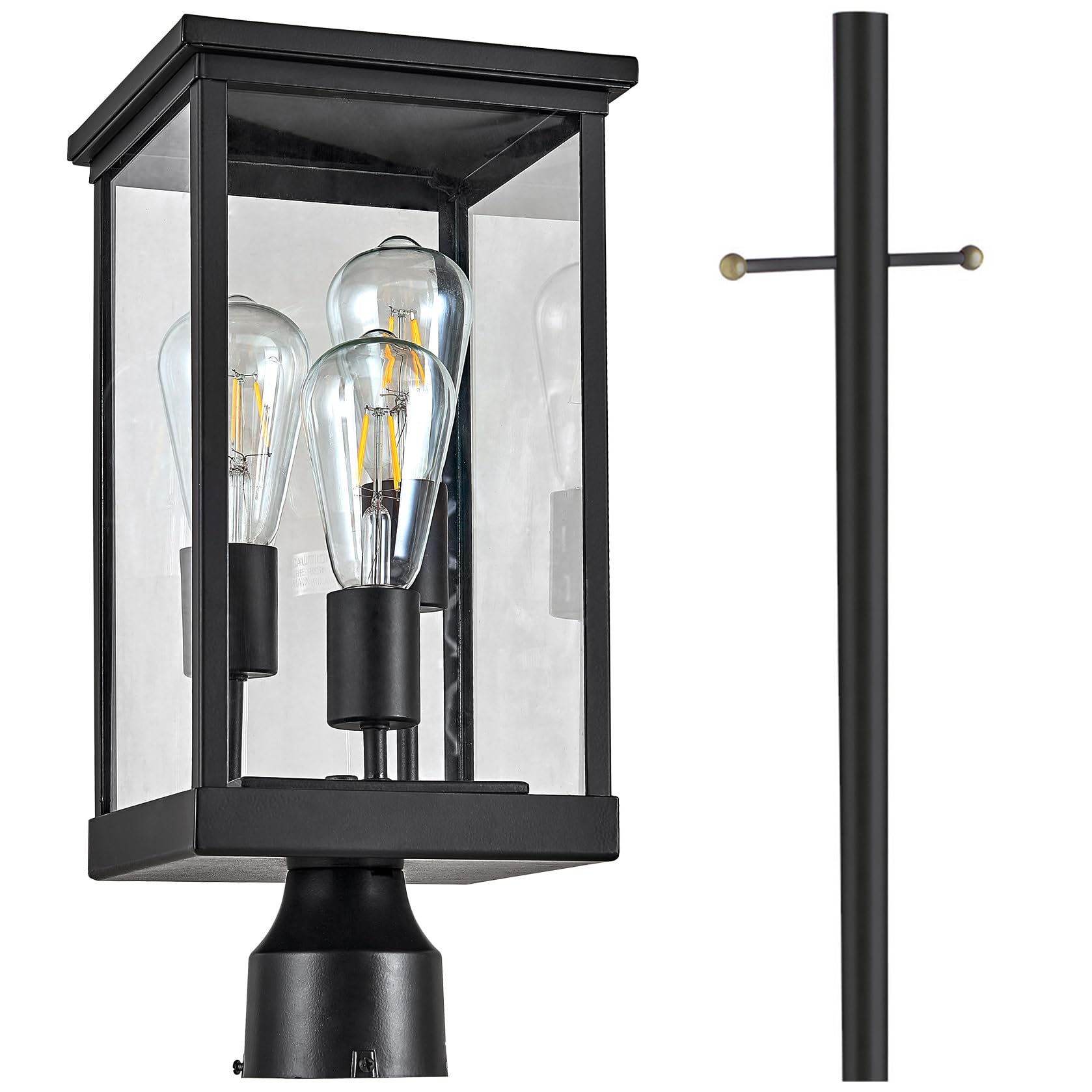 Design House Mayfield Post Light, Includes Lamp Post, 3-Light, Clear Glass, Weather Resistant, Matte Black, 7.63 in x 7.63 in x