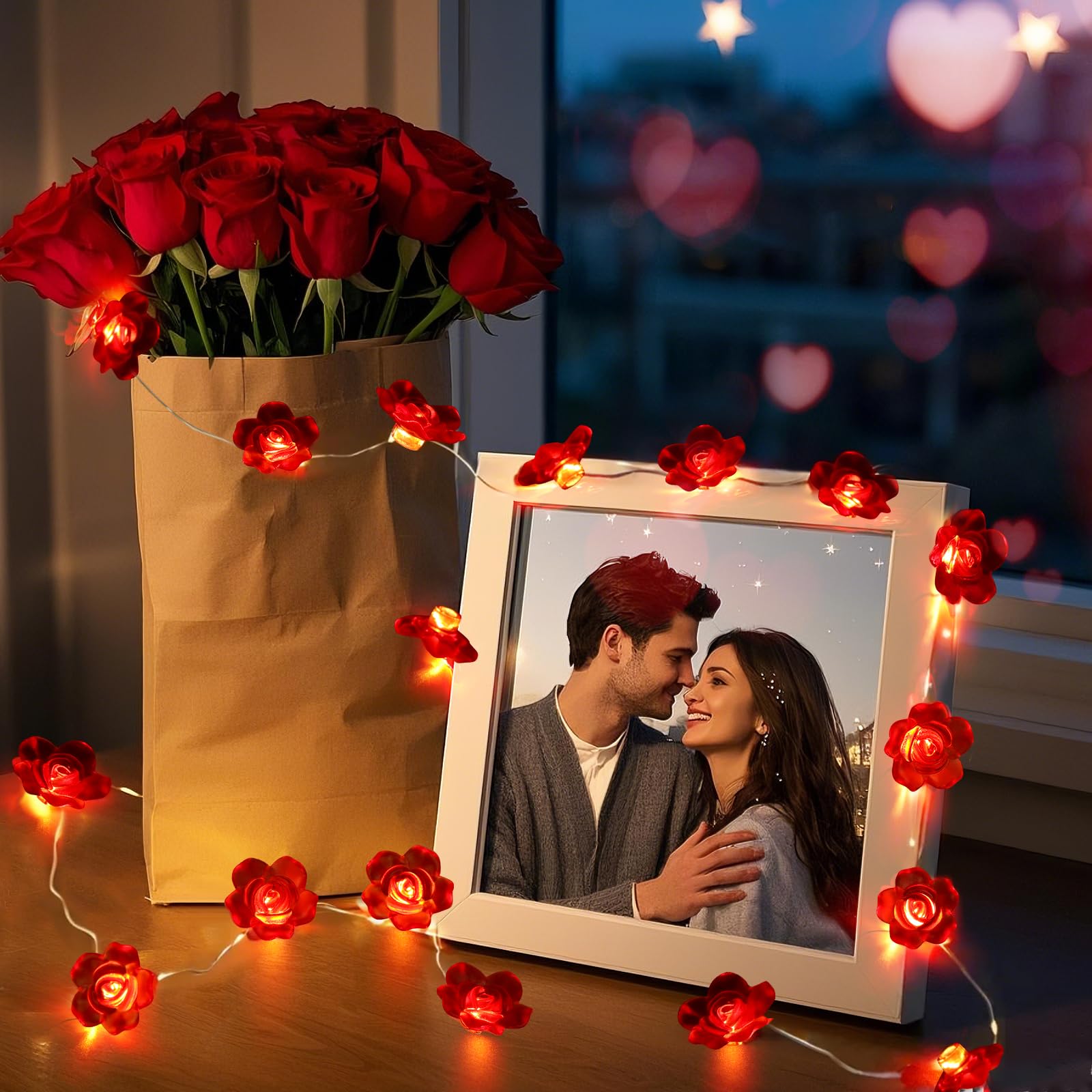 Coquimbo Heart String Lights, 10FT 30 LED Battery Operated Fairy Lights, Copper Indoor Decor for Valentines Day, Weddings, Parties