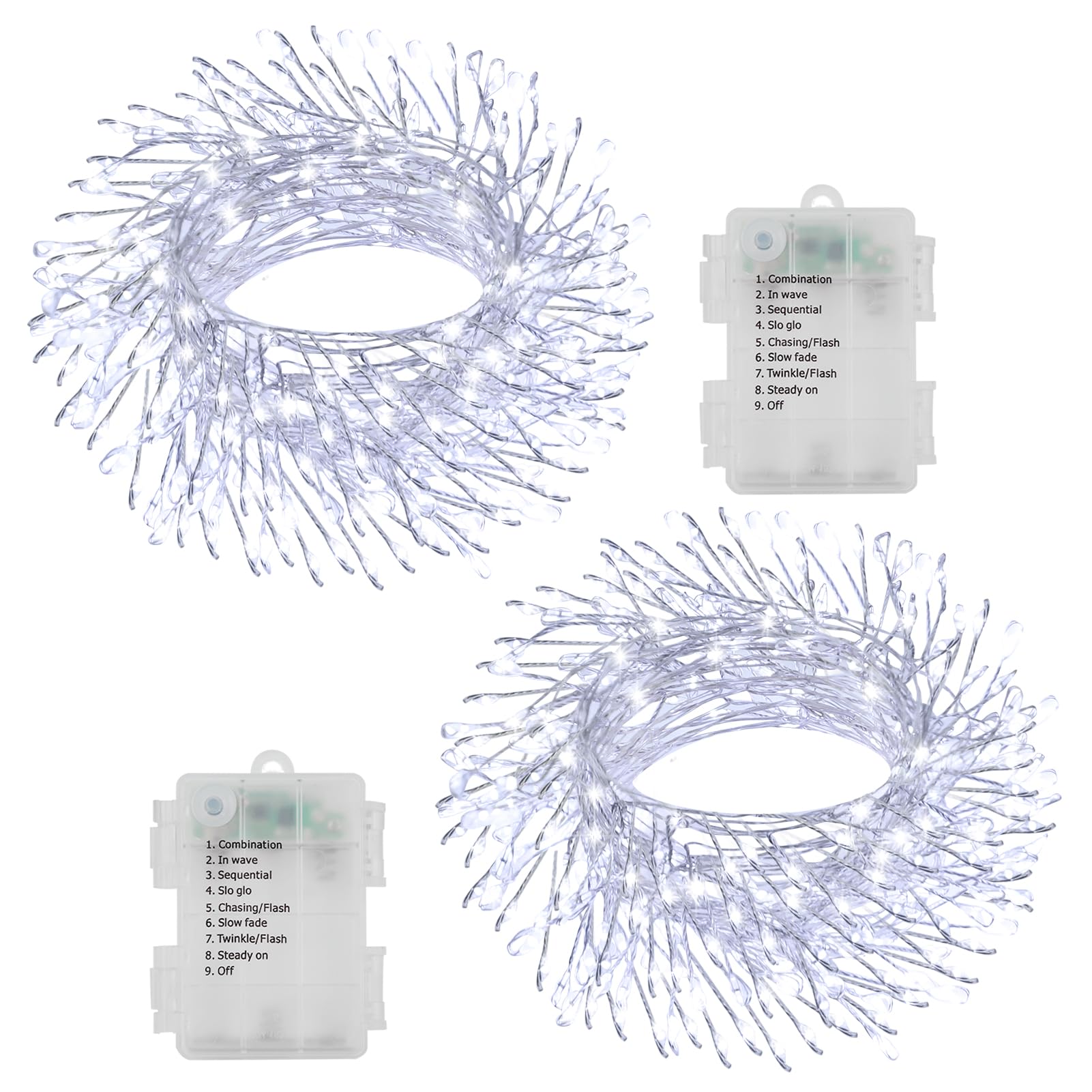 2 Pack Cluster Fairy Lights Battery Operated, Total 20Ft 400 LED Christmas Lights String with Timer 8 Modes Firecracker Fairy Li