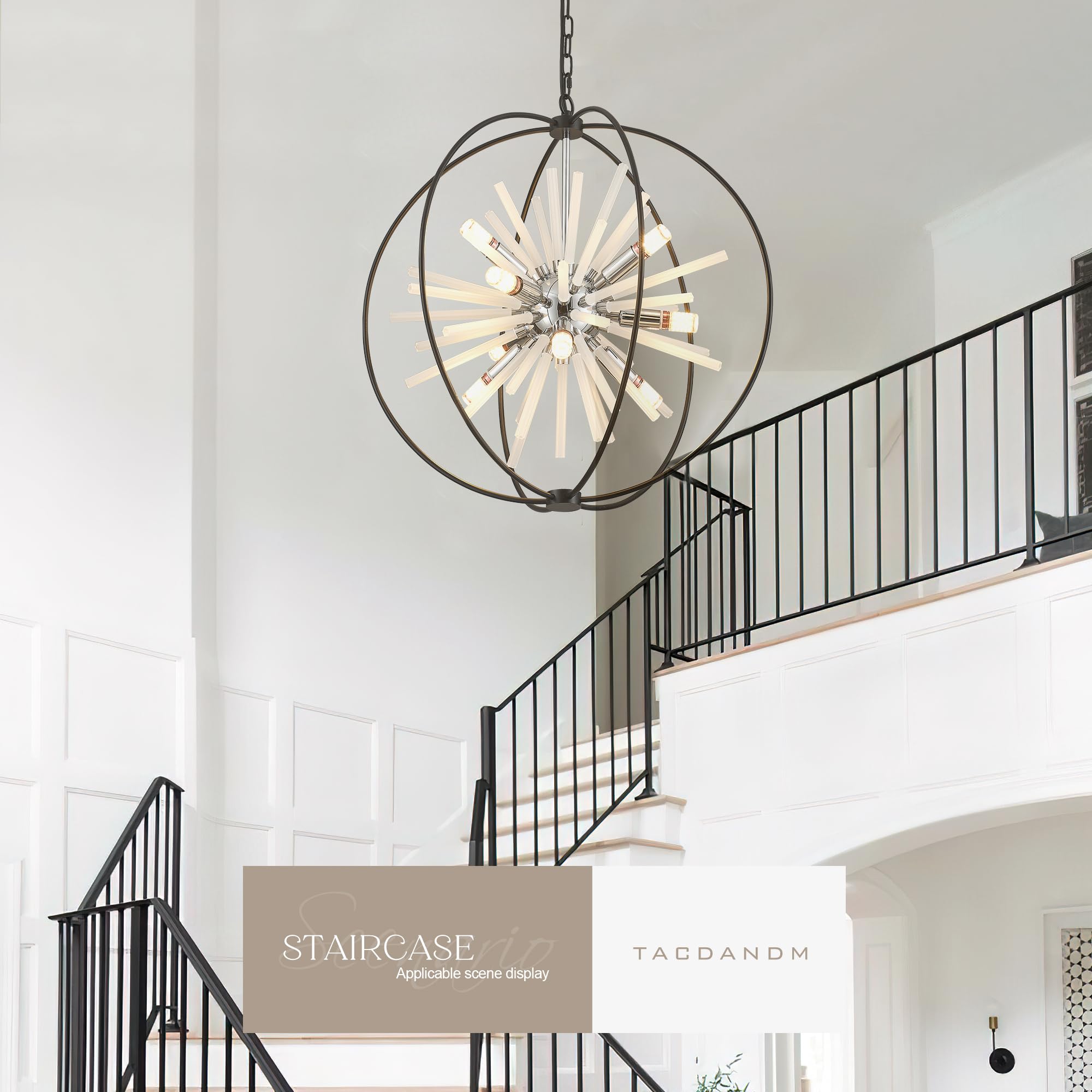 TACDANDM 16-Light Globe Sputnik Chandelier, 31.5" Black Chrome, Adjustable Hanging Ceiling Light for Entryway, Dining, Living Room