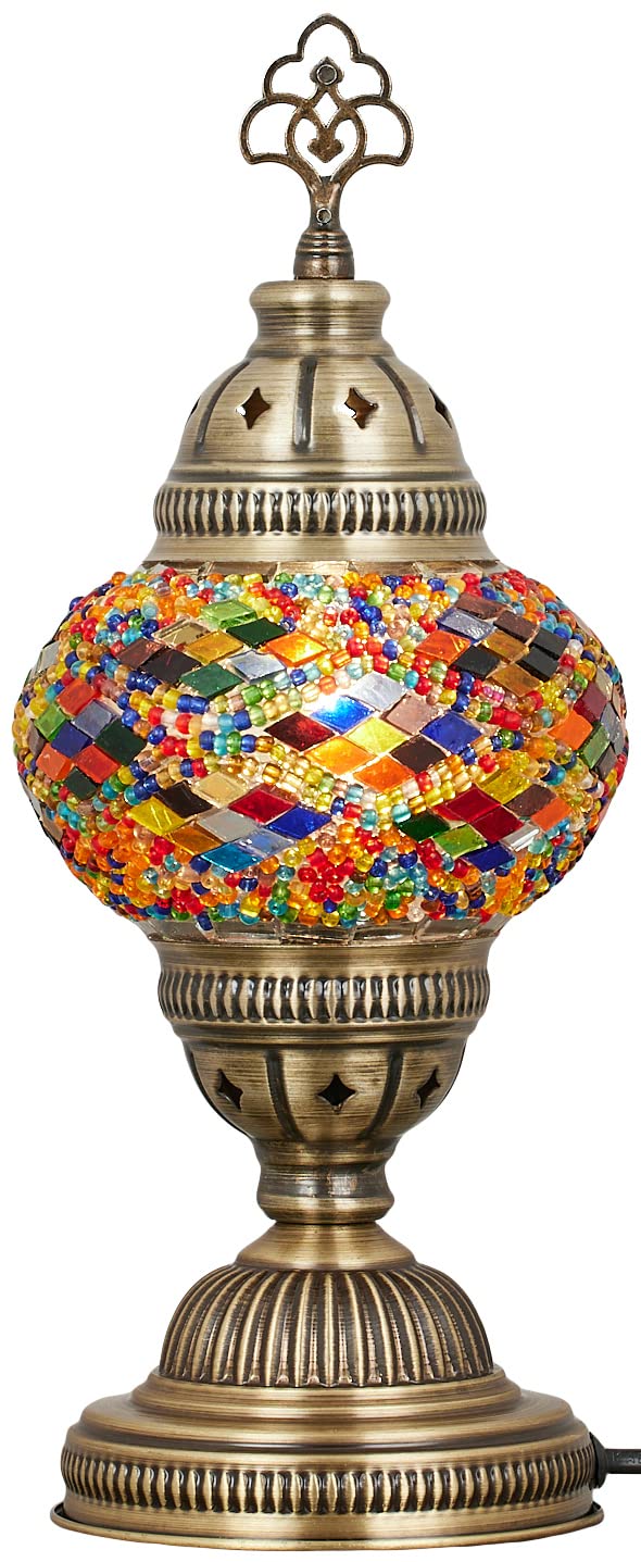 DEMMEX Authentic Turkish Lamp, Made in Turkey, Colorful Mosaic Glass Turkish Moroccan Table Desk Bedside Lamp Lampshade with Ant