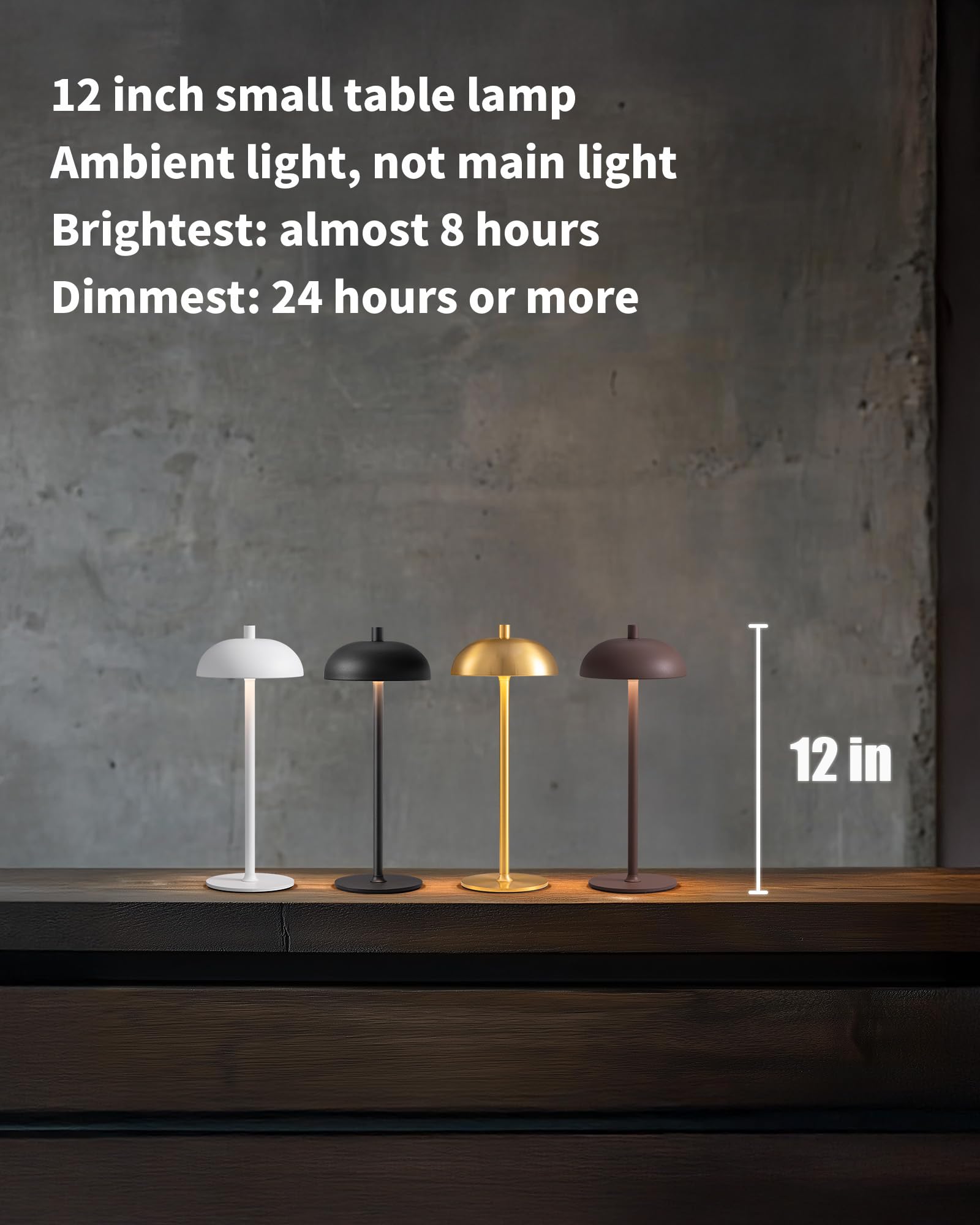 NEWSEE Cordless LED Table Lamps Set of 2, 12" Modern Dimmable Battery Lights, Brown, Ideal for Bedroom, Outdoor, and Night Use