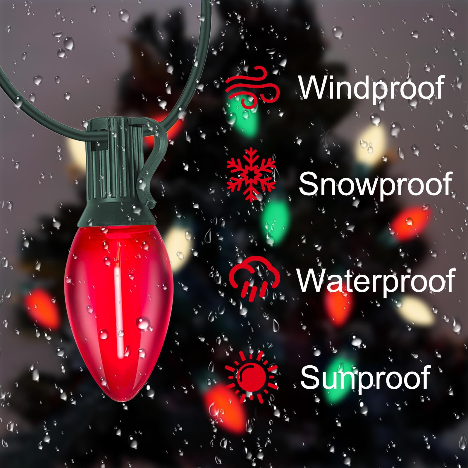 C7 Led Christmas Lights Outdoor, 25Ft Clear Red Green And Frosted White Christmas String Lights With 27 Led Energy-Efficient Bul