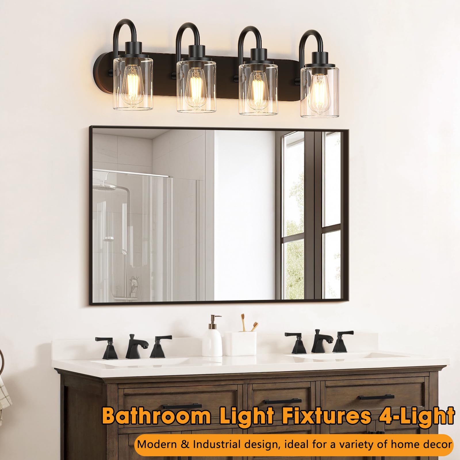 Baocuz 4-Light Vanity Lights For Bathroom, Modern Black Bathroom Light Fixtures Over Mirror, 23.6 Inch Bathroom Wall Sconces For