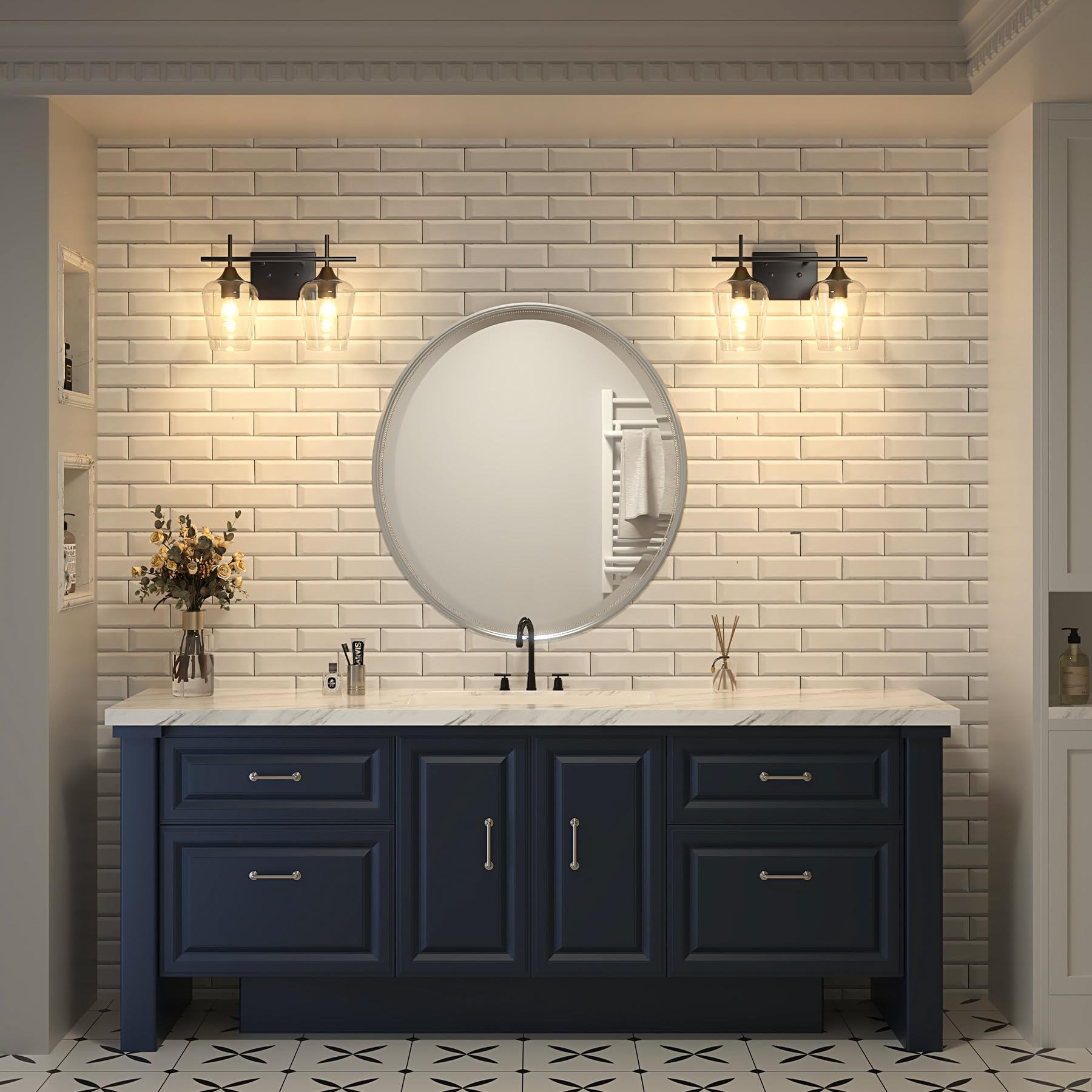 Vonluce Bathroom Vanity Light, 2 Light Bathroom Light Fixture Over Mirror, Bathroom Wall Lamp With Clear Glass, Modern Black Van