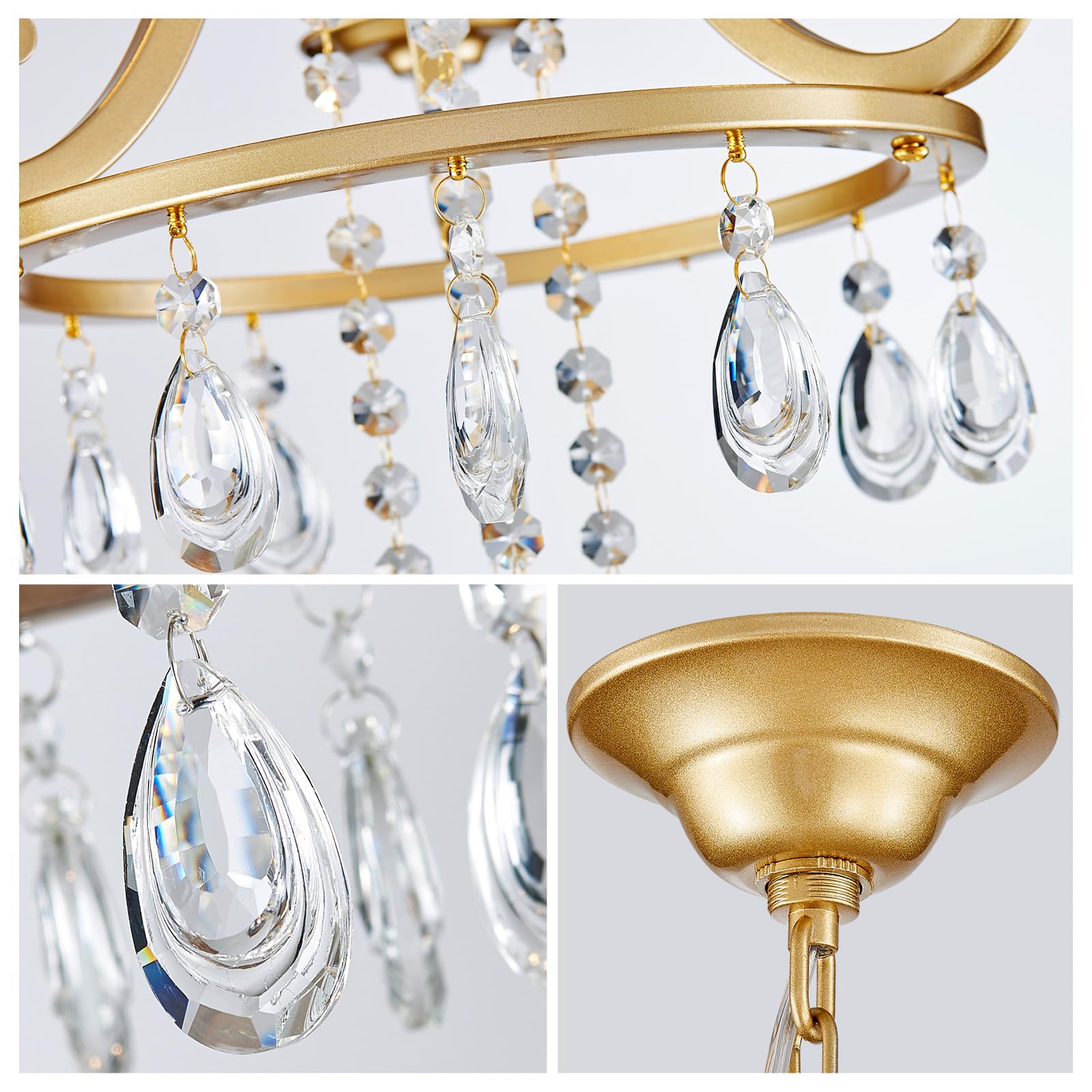 WUZUPS Candle Chandelier 3-Light Pendant Ceiling Light, Gold Metal, E12 Base, 16.1in Wide, 23.8in High, Model CAHD90039-G