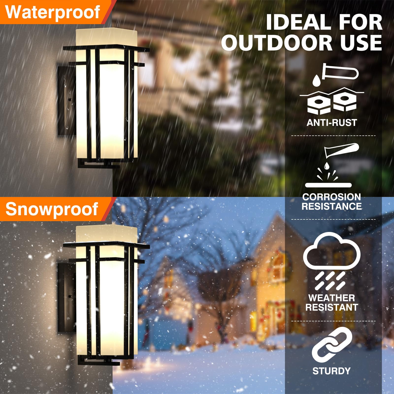 Yoenecea Outdoor Wall Lights, 17H Aluminum & Frosted Glass Lantern, Black, Model Yx-Bd01, Modern Design For Porch, Garage, Patio