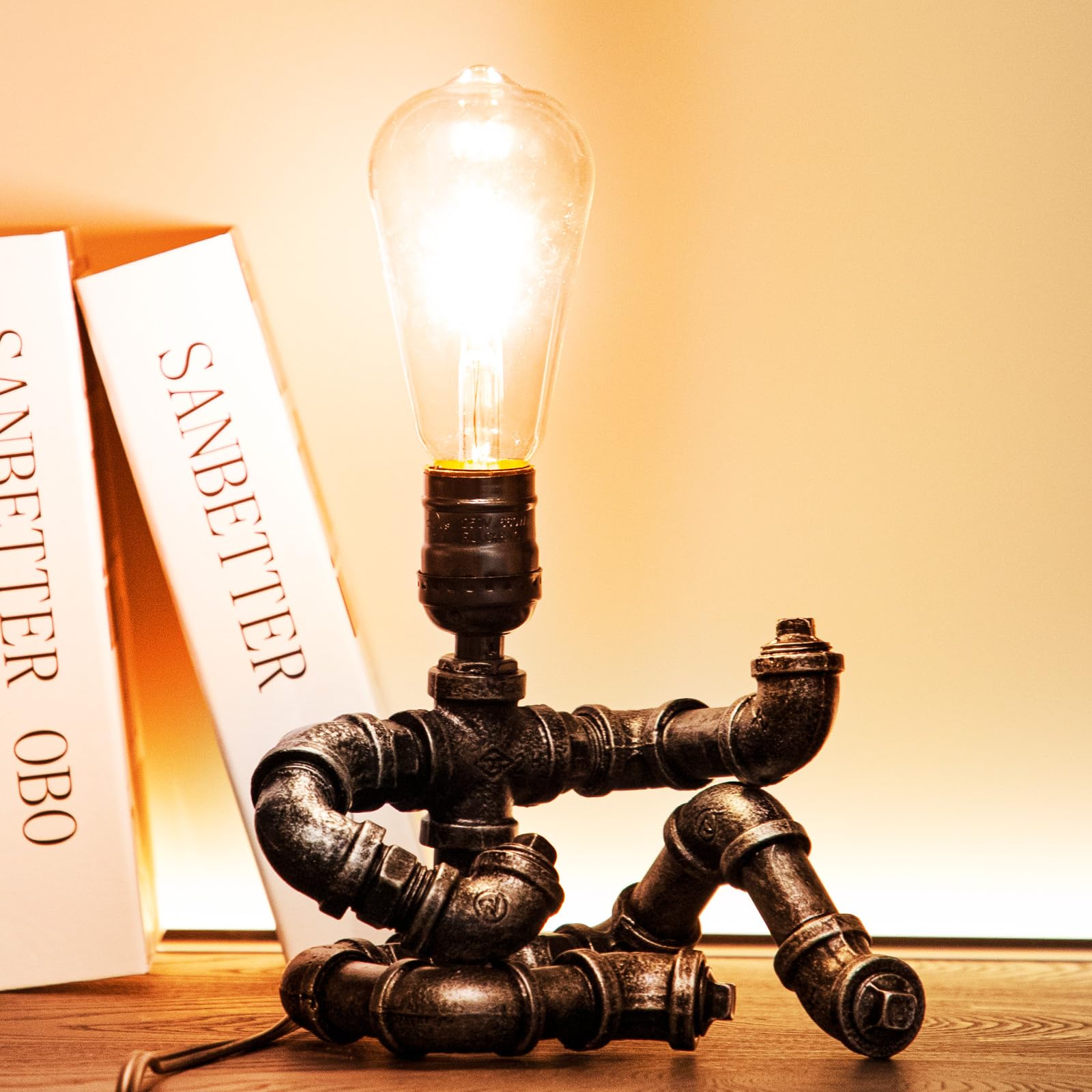 Lcyy.Tg Music Guitar Table Lamp,Steampunk Table Lamp,Retro Guitars Steampunk Lamp, Industrial Metal Tube Robot Lamp Cool Guitar Stuff Present For Men Music Lovers (Not Included Bulb)