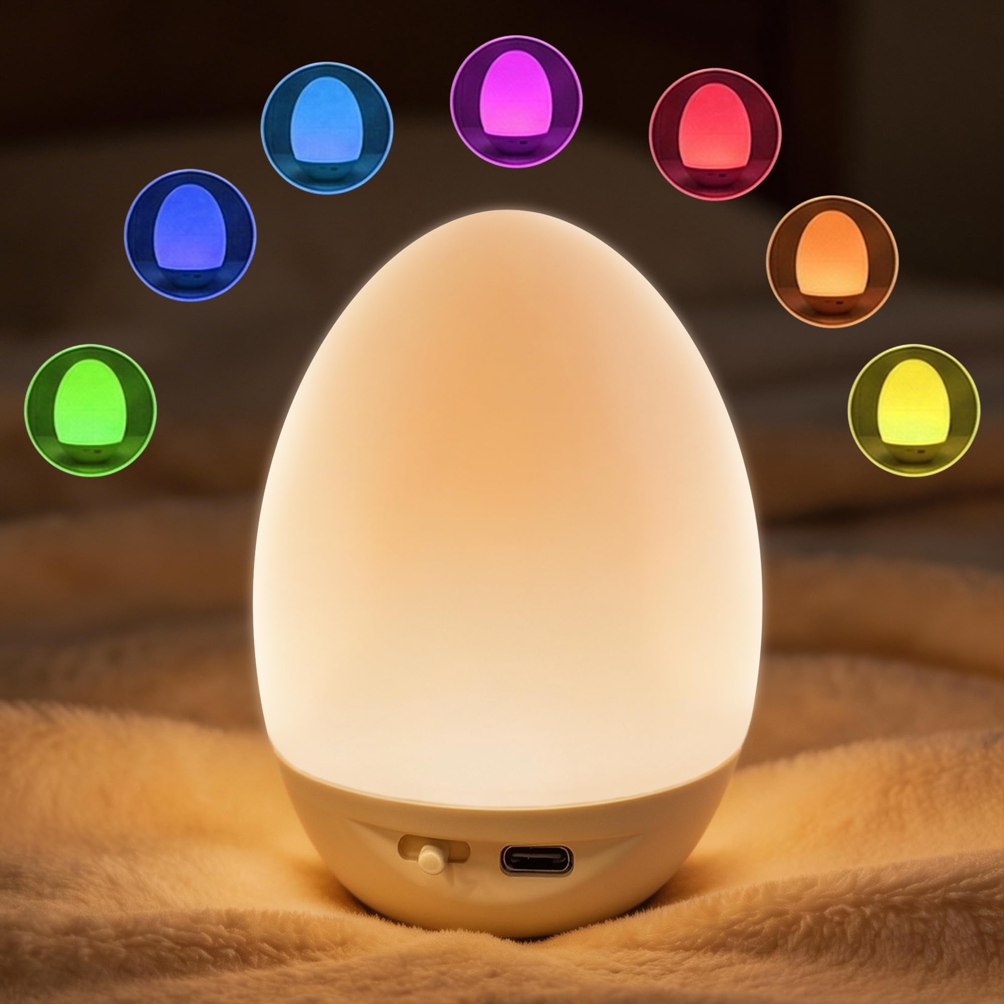 L LOHAS LED Egg Night Light for Kids, Baby Night Light with 7 Colors Changing,Stepless Dimming Brightness, BPA Free, Rechargeabl