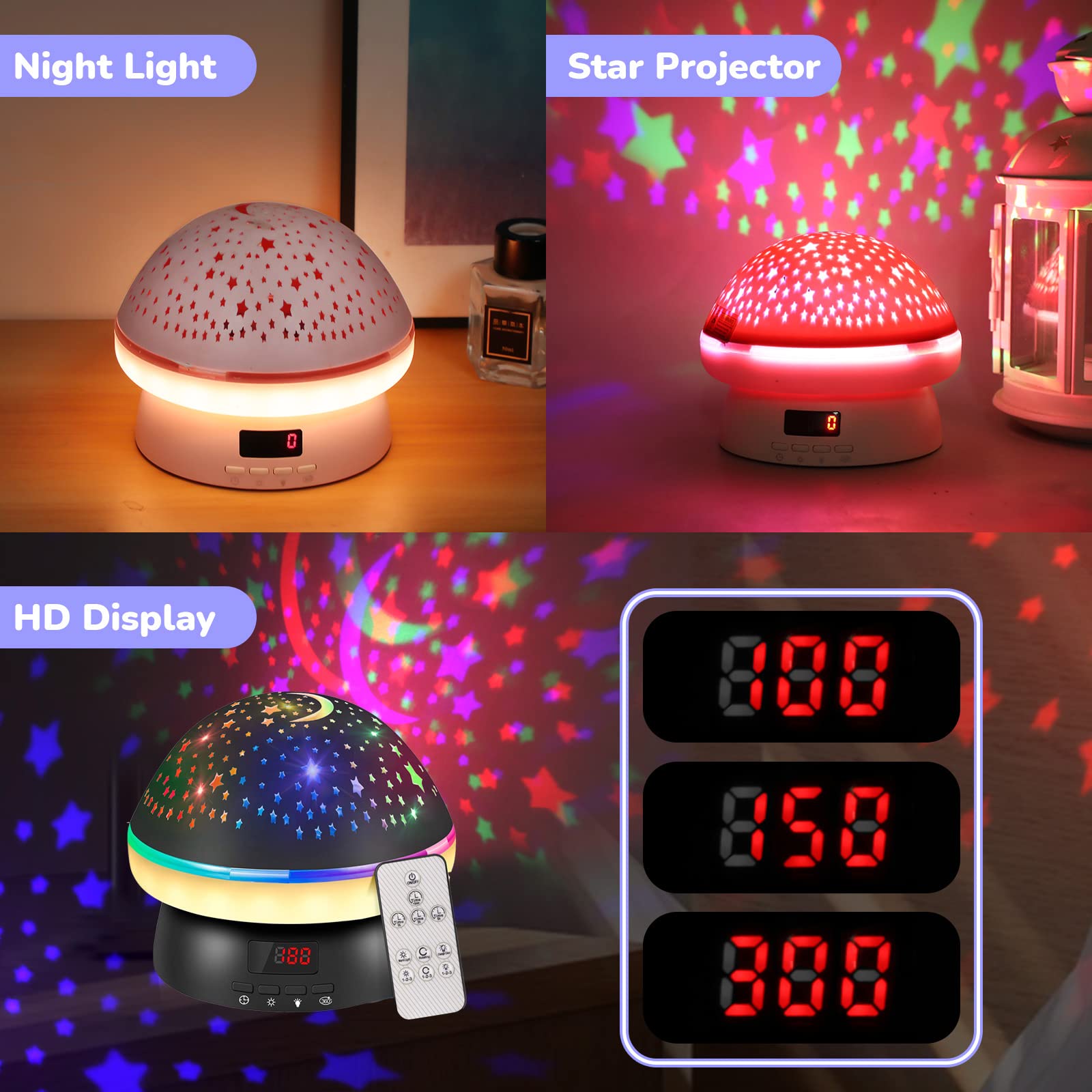 MINGKIDS Timer Star Light Projector with Remote Control,Rotation and 16 Colors Projection Lamp and Sleep Light,Christmas Easter
