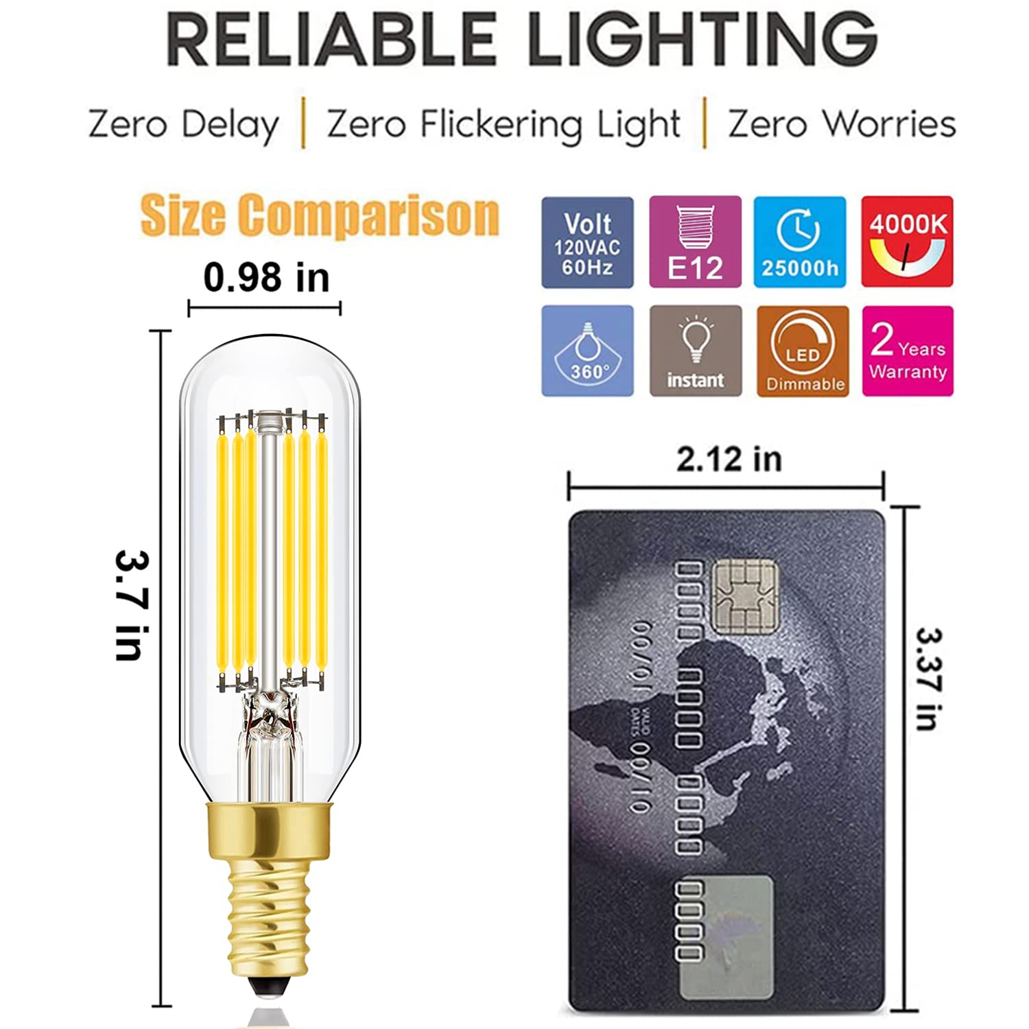 Leools Dimmable T6 Led Bulb 60W Candelabra Led 4000K Clear 600Lm 6W E12 Edison Bulb Neutral White 12Pack