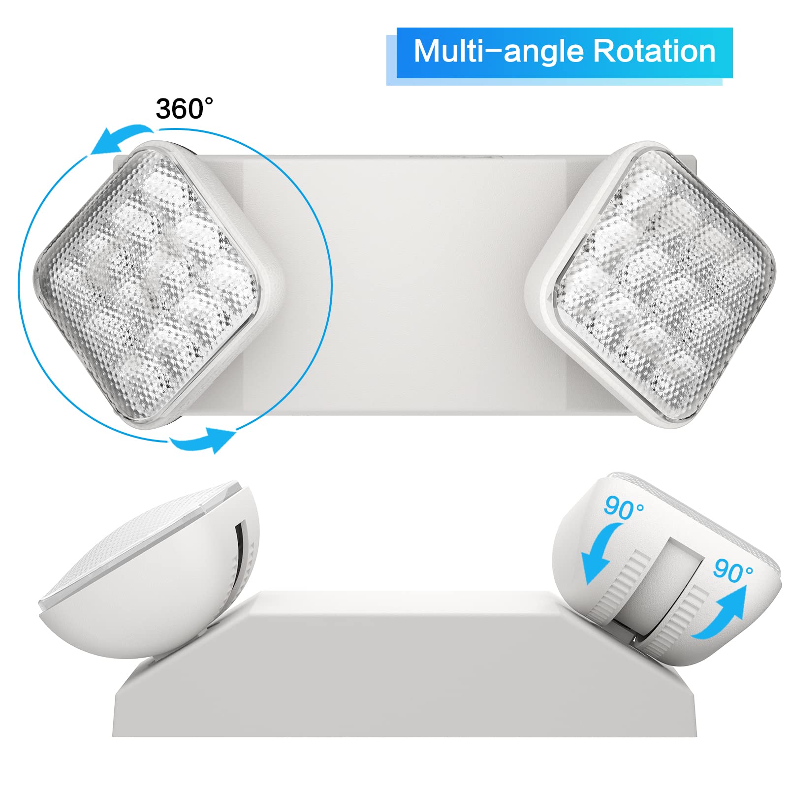 Exitlux 1 Pack Led Emergency Lighting Fixture With 2 Led Heads-Hardwired Adjustable White Commercial Emergency Lights With Batte