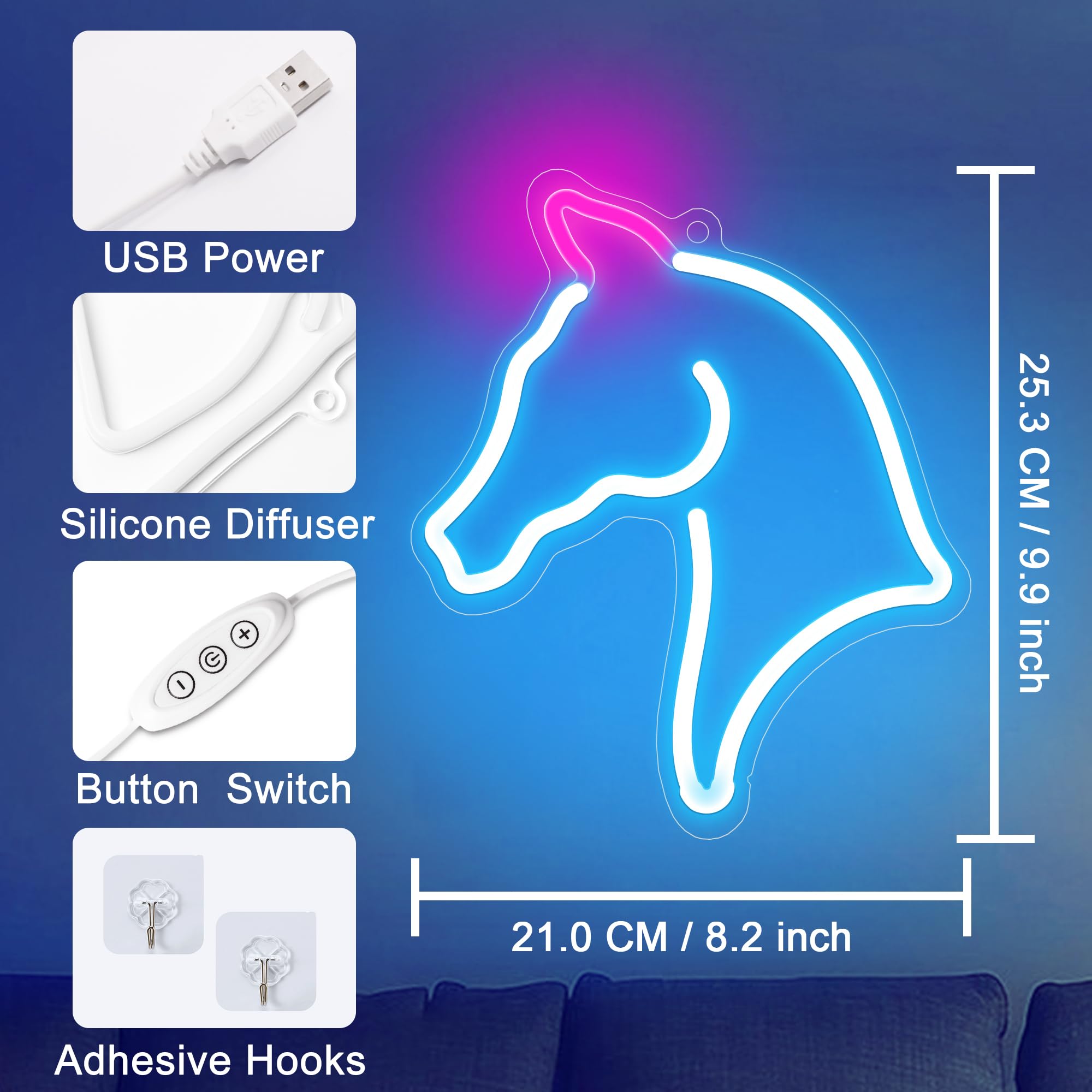 Anywin Neon Horse Sign for Wall Decor, LED Light, 12x16 inches, Ideal Gift for Kids, Girls, Women