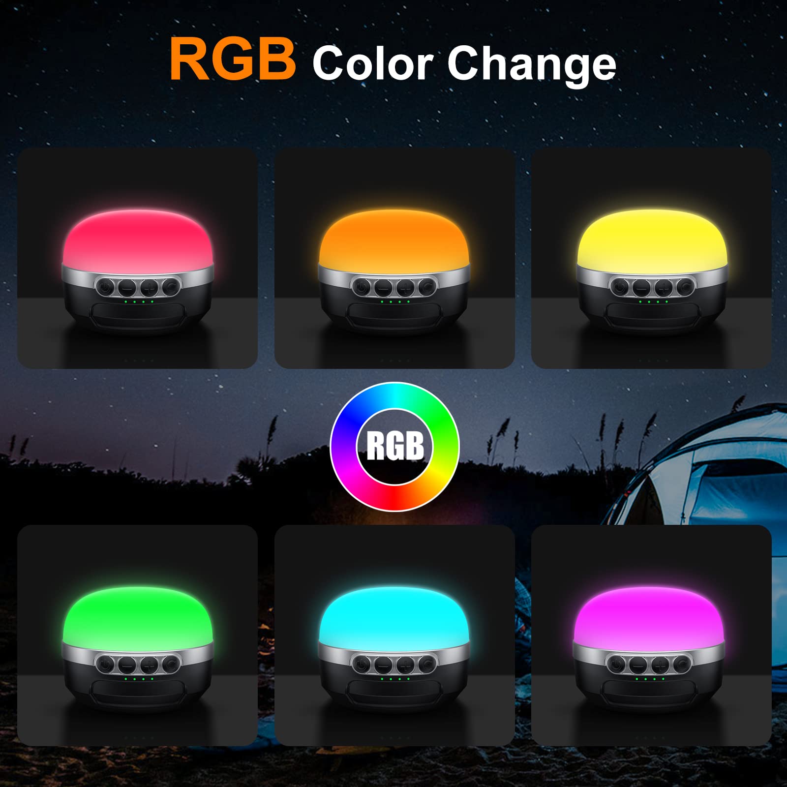 ZMNT LED Camping Lantern 1400LM Rechargeable 10400mAh Black XC10, RGB Light for Emergencies, Hiking, Home, Up to 72H Runtime