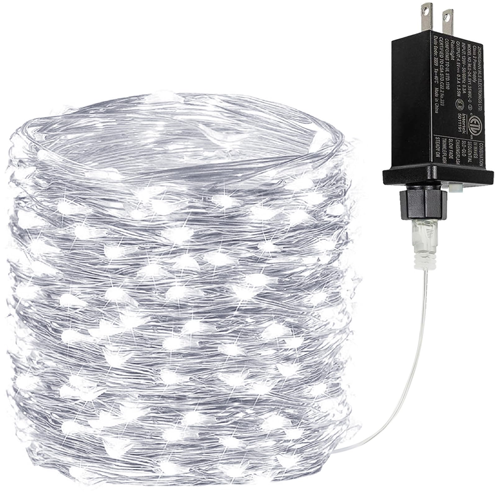 BHCLIGHT 66Ft 200 LED Fairy Lights, Waterproof Copper Wire String Lights, 8 Modes, Cool White, Model MLS-D4.5V1.35WUC-O
