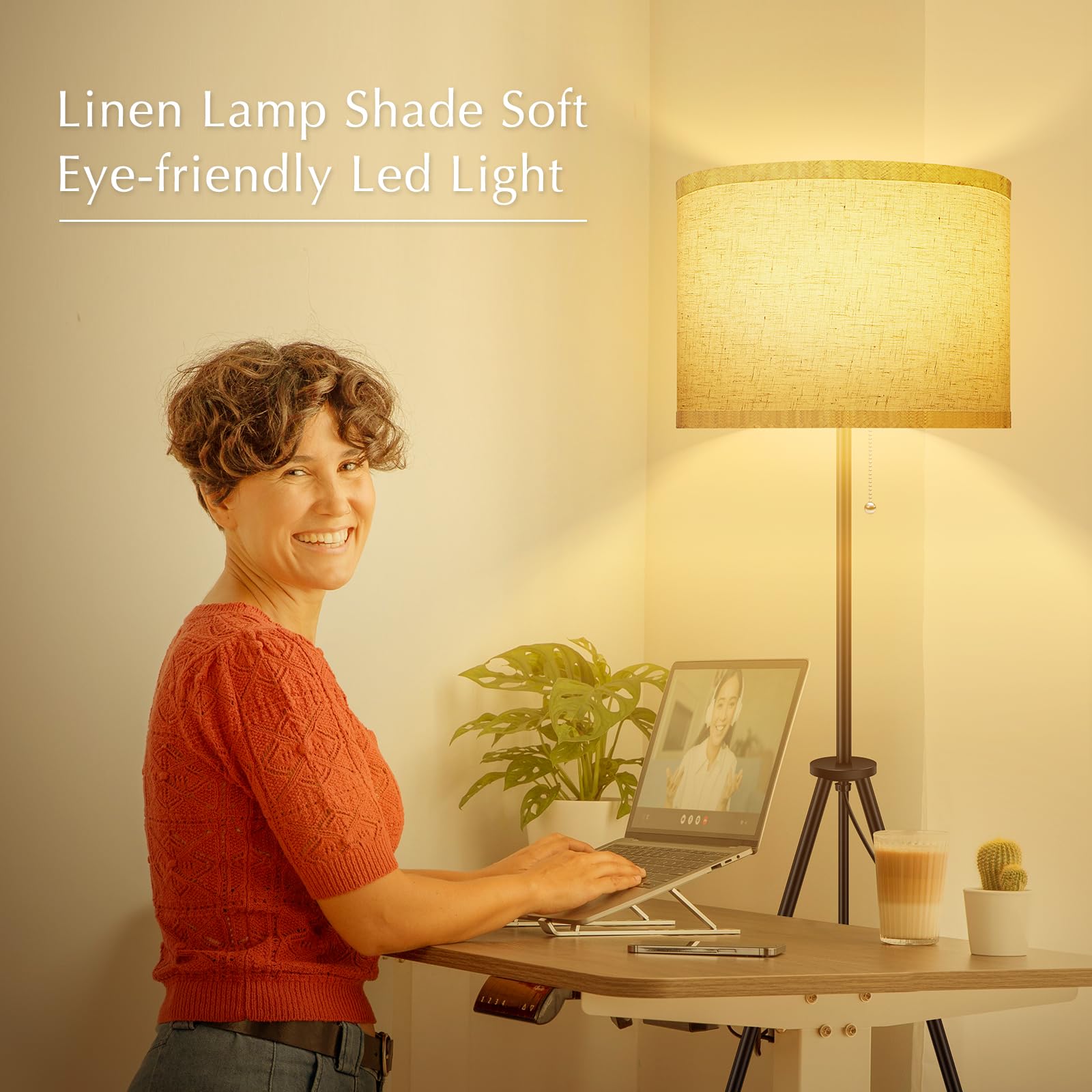 Boostarea Floor Lamp For Living Room, Tripod Floor Lamp, Linen Lamp Shade, Mid Century Standing Lamp For Living Room, Bedroom, S