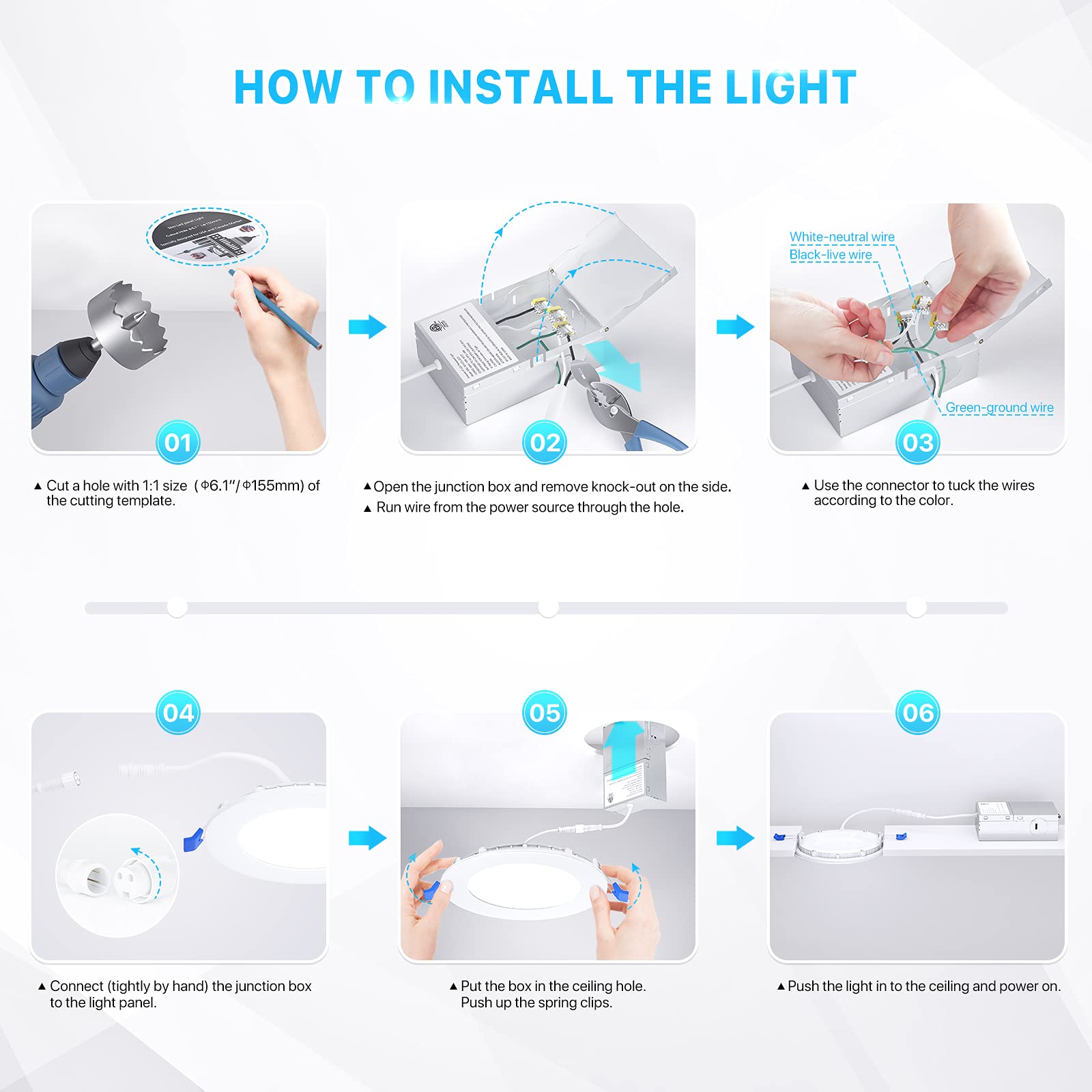 Ensenior 24 Pack 6 Inch Ultra-Thin Led Recessed Ceiling Light With Junction Box, 6000K Clear White, 12W 110W Eqv, Dimmable Can-Killer Downlight, 1050Lm High Brightness - Etl Certified