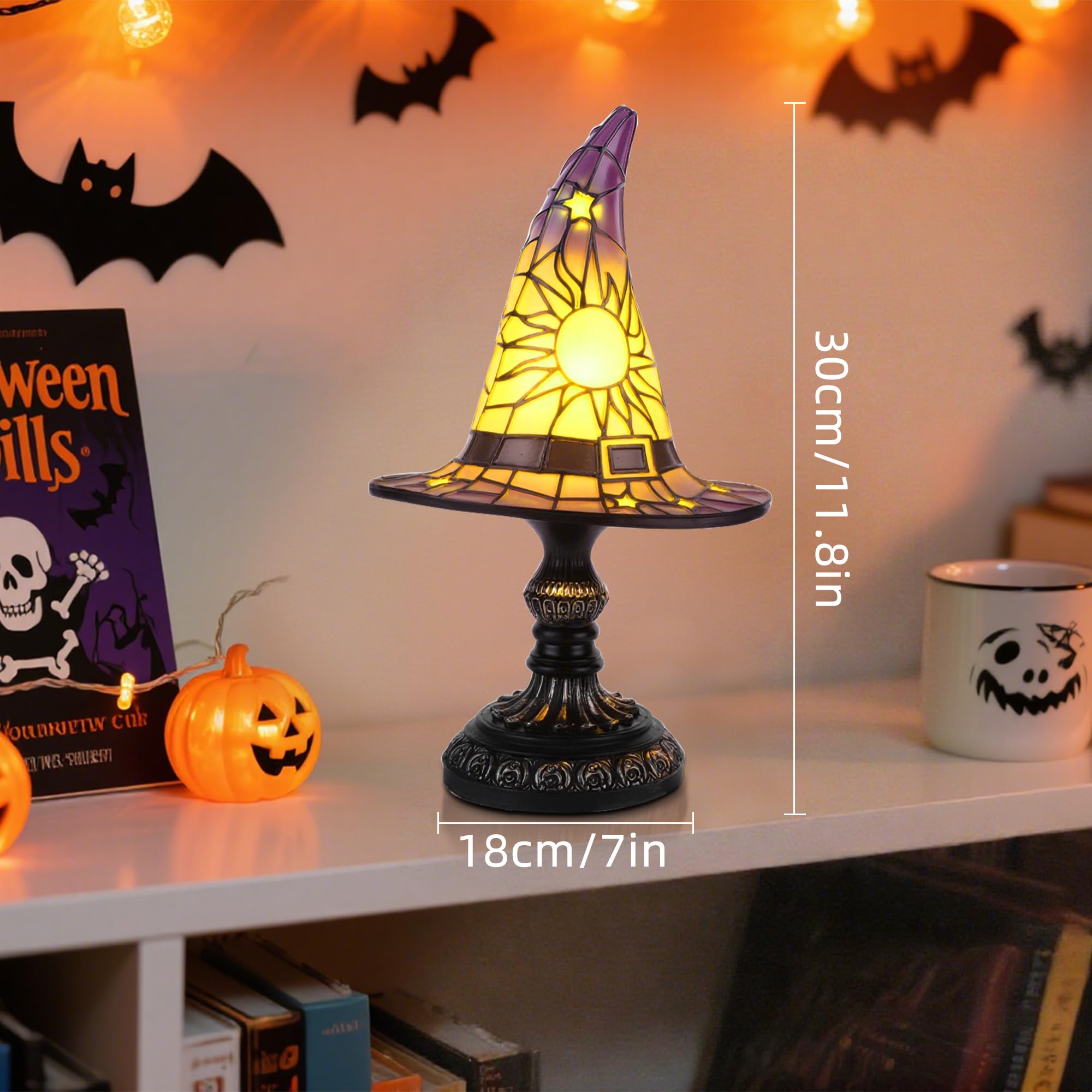 Lufstd Witch Hat Lamp - Stained Resin, Purple, Model NWMD1001, Ideal for Indoor & Outdoor Halloween Decoration