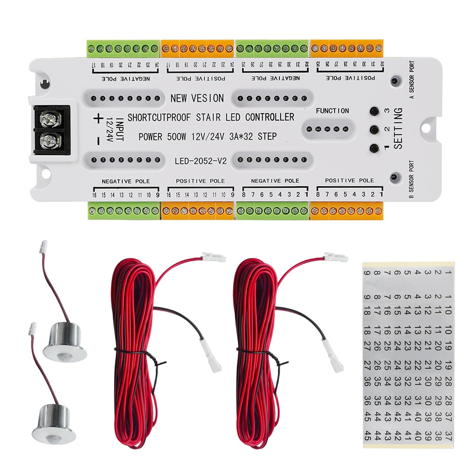 Copgge 32 Channel Motion Sensor LED Stair Controller - Automatic Staircase Lighting Controller with Short Circuit Protection - A