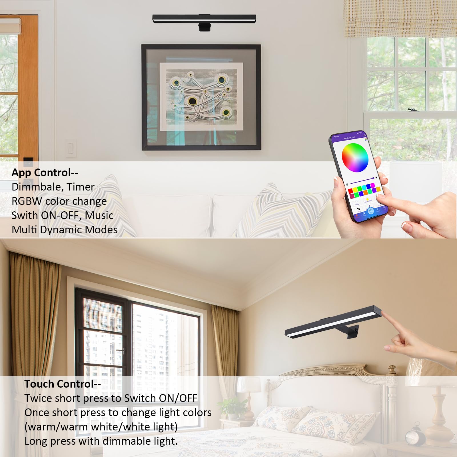 Mioblue Rechargeable Picture Light - App Music Sync, Metal Body, Timer & Multi Dynamic Modes
