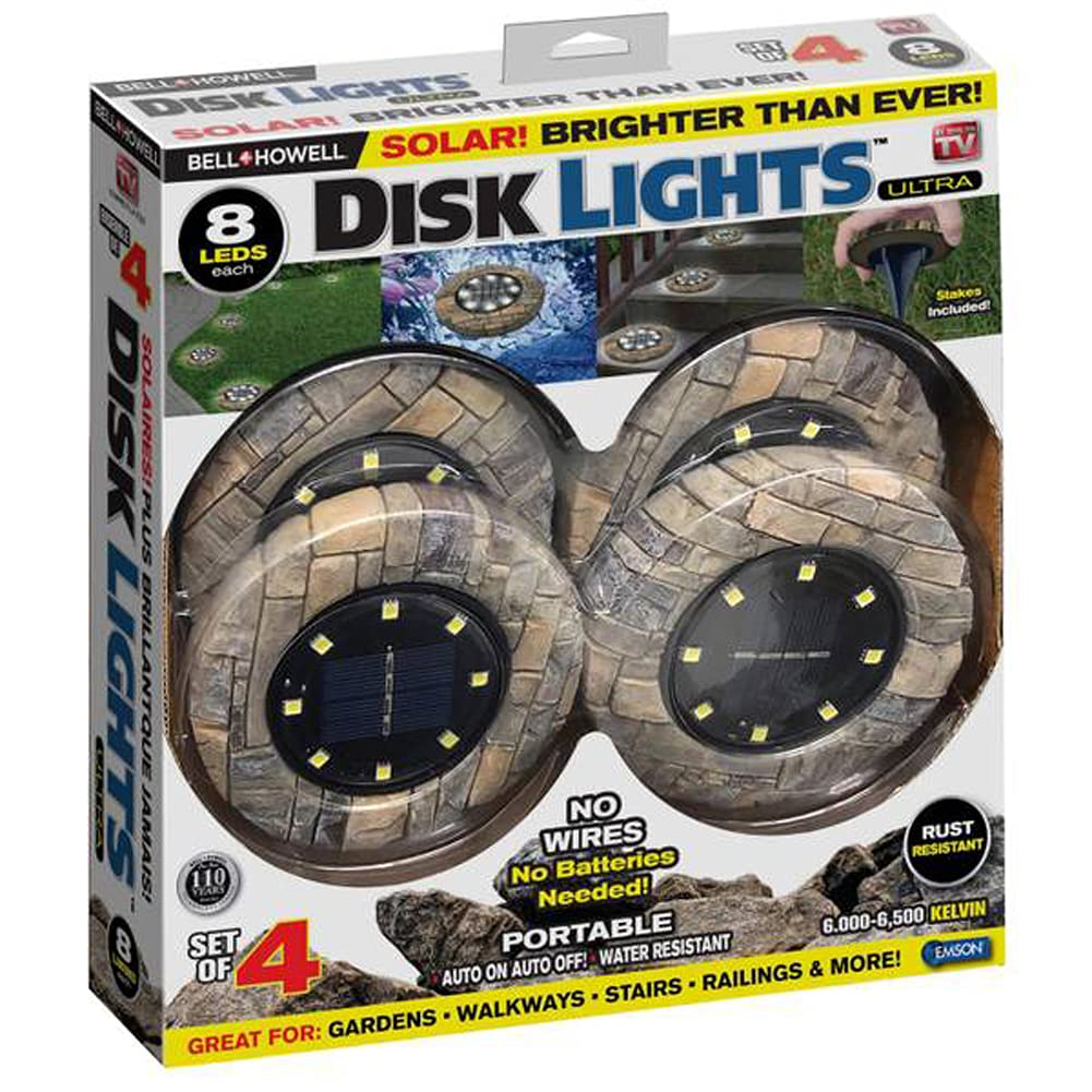 Bell+Howell 8-Bulb Camouflaged Led Disk Lights - Auto On/Off Outdoor Lighting, Tan