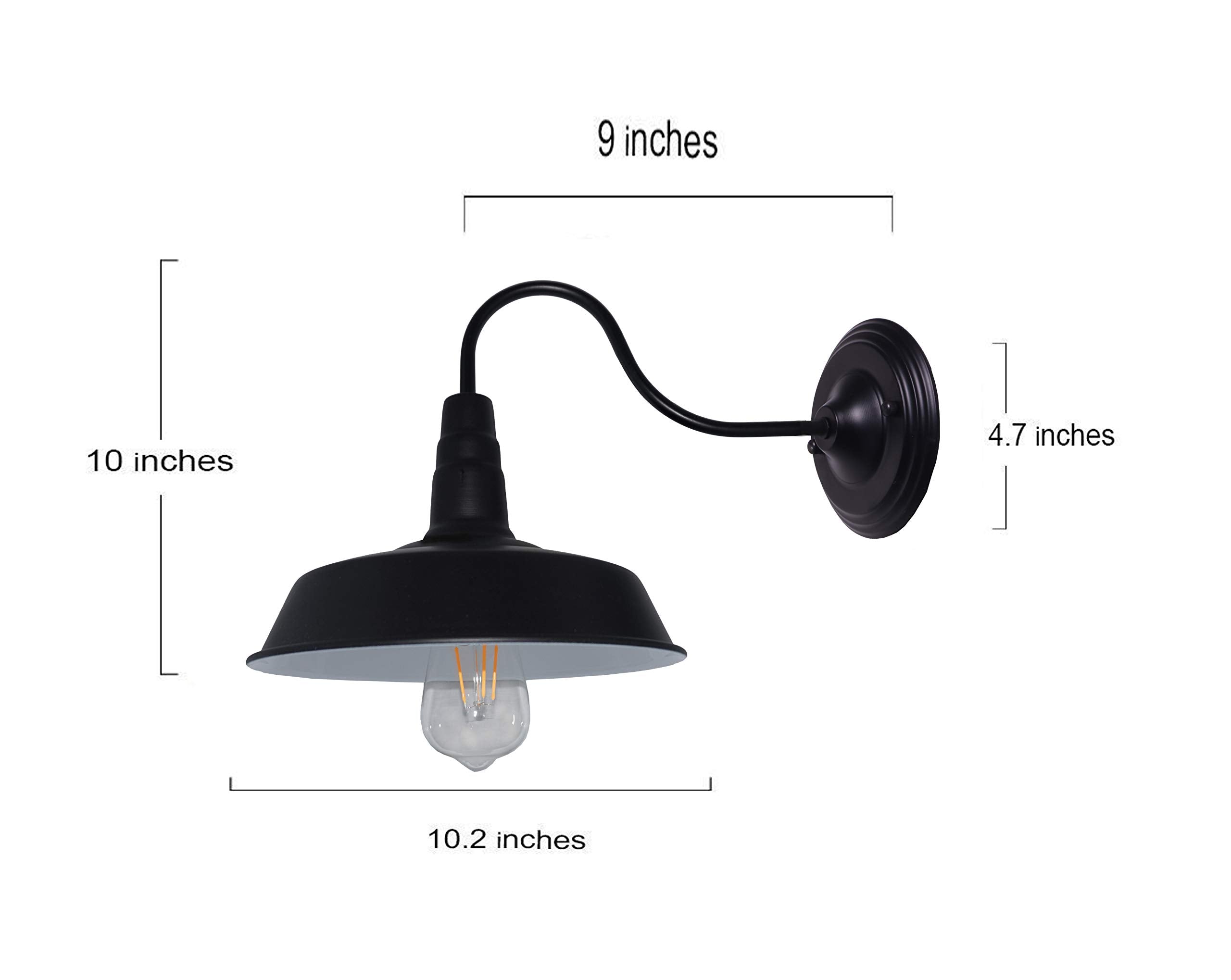 BRIGHTESS Gooseneck Barn Lamp Set of 2, Indoor Outdoor, Black, Solid Metal, Vintage Industrial Wall Fixtures