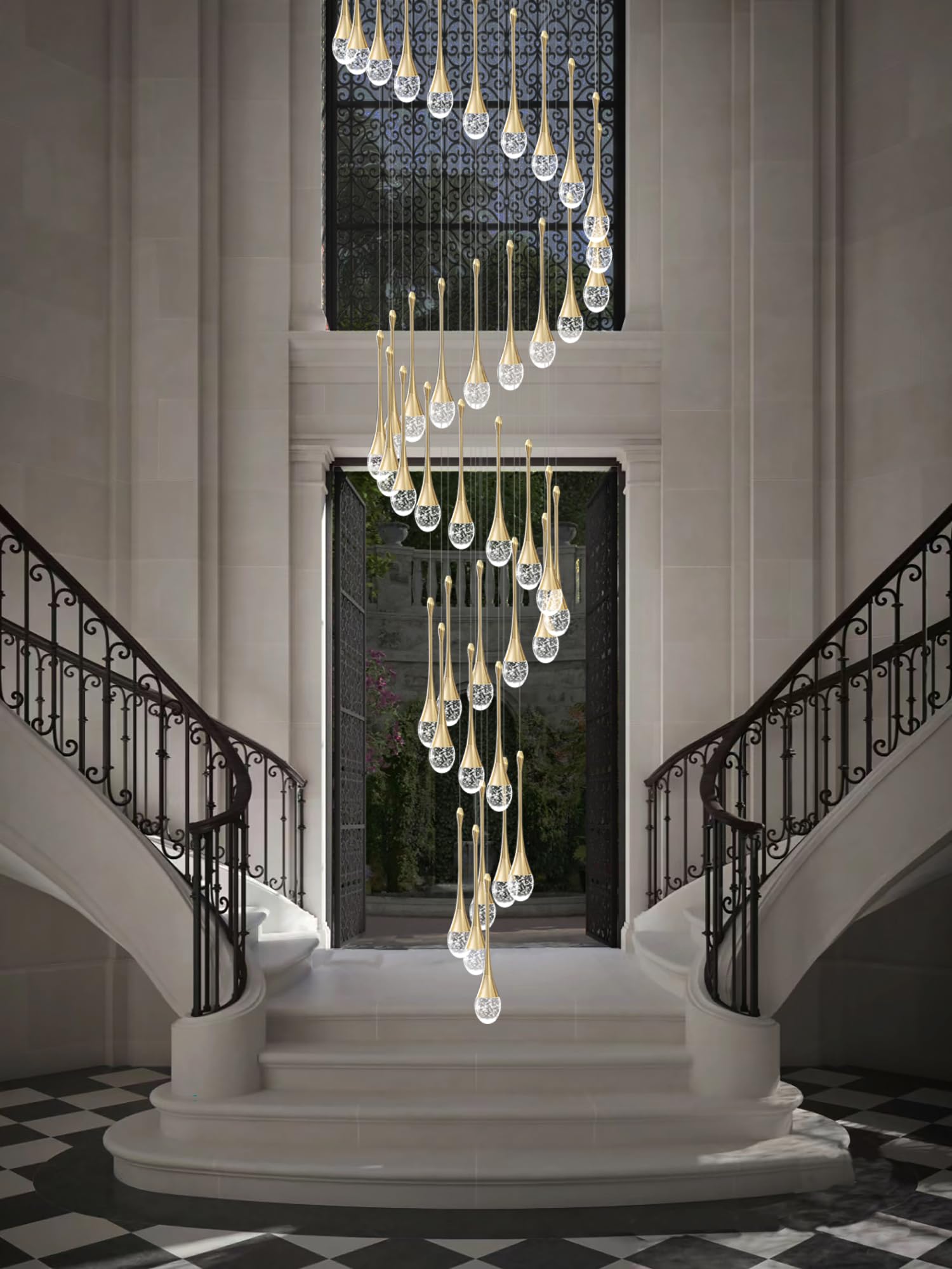 ykolupty H197 Foyer Chandelier - 42-Lights Dimmable Crystal Pendant Lighting, Gold Finish for High Ceiling Living Room & Staircase