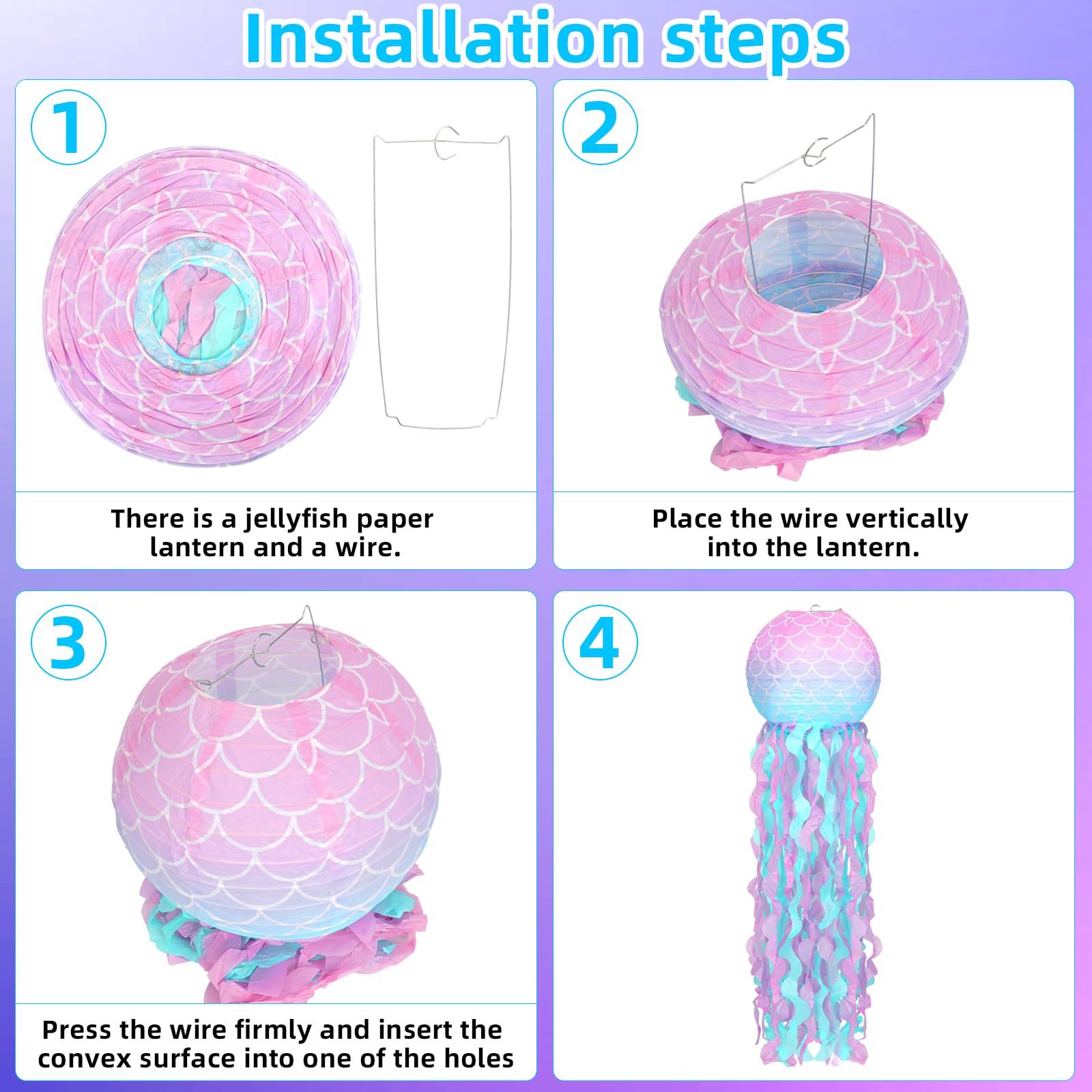 Mermaid Birthday Decorations 6Pcs Jellyfish Paper Lanterns Gradient Colorful Jelly Fish Paper Lanterns Hanging Lantern For Merma