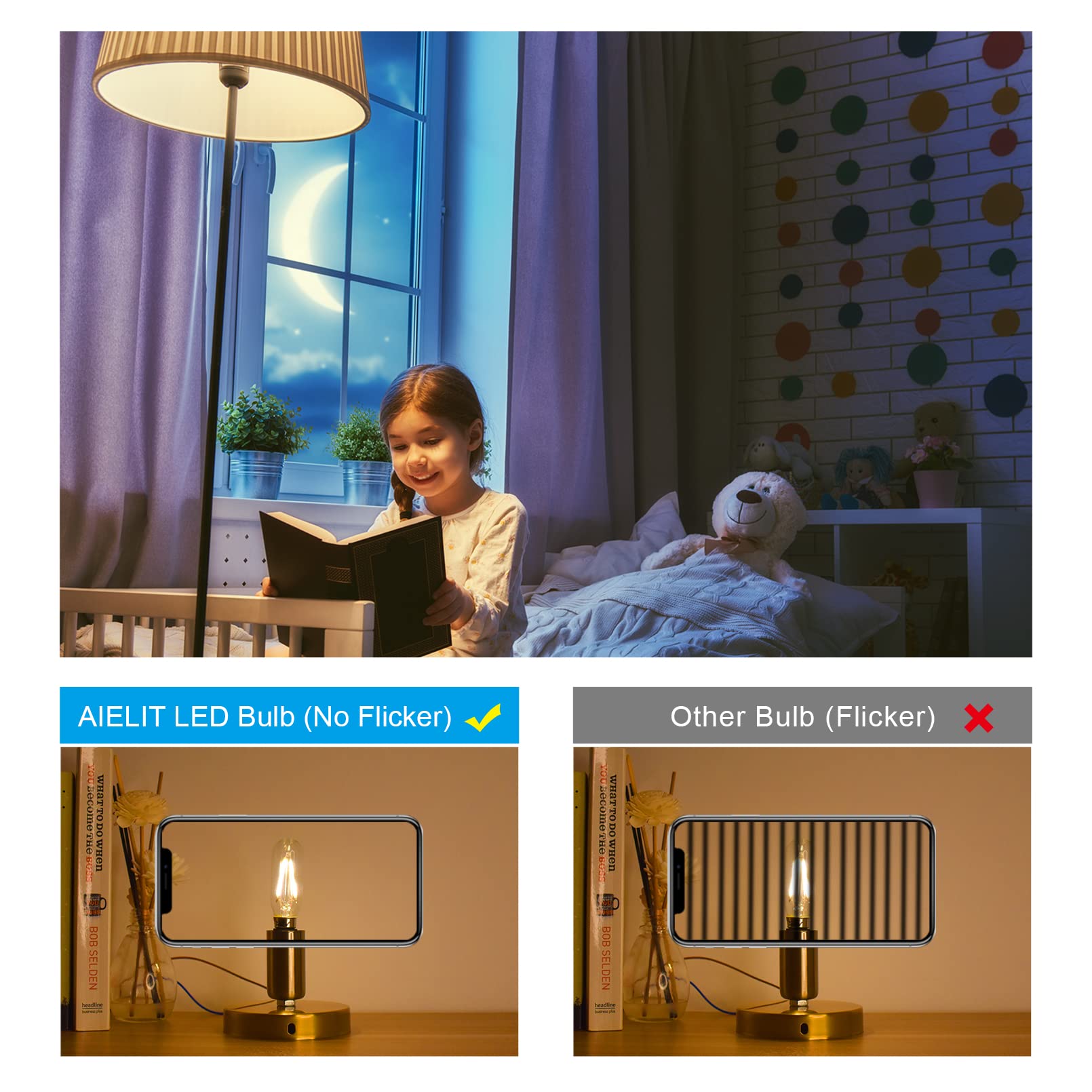 Antique T8/T6/T25 Led Light Bulbs, 2 Watt(25W Equivalent), Warm White 2700K, E12 Small Candelabra Base, Aielit Vintage Tube Edis