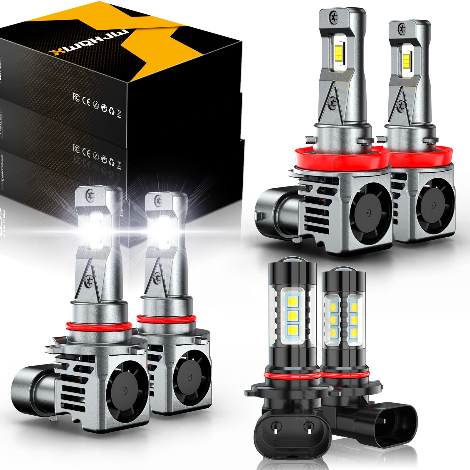 XWQHJW 9005 H11 9145 Light Bulbs, 6000K White, High Low Beam & Fog Lights, Compatible with 2015-2023 Ford F150