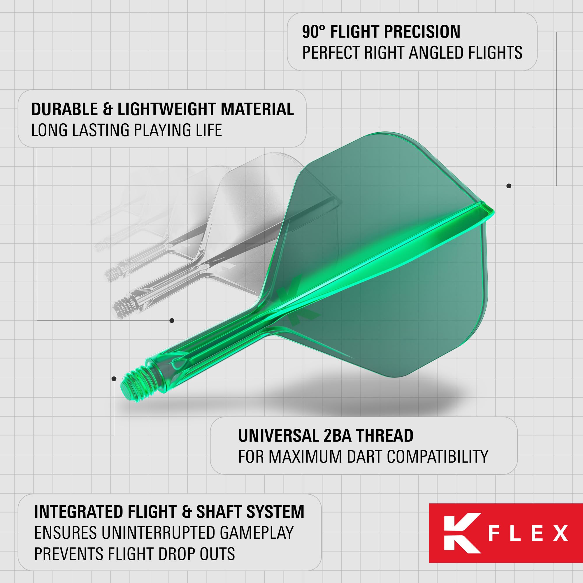 Target Darts K Flex Integrated Dart Flights And Shafts  No.2 Green (Medium) | Pack Of 3 K-Flex - No2  Kflex All In One Moulded Dart Flight & Stem | Professional Dart Accessories