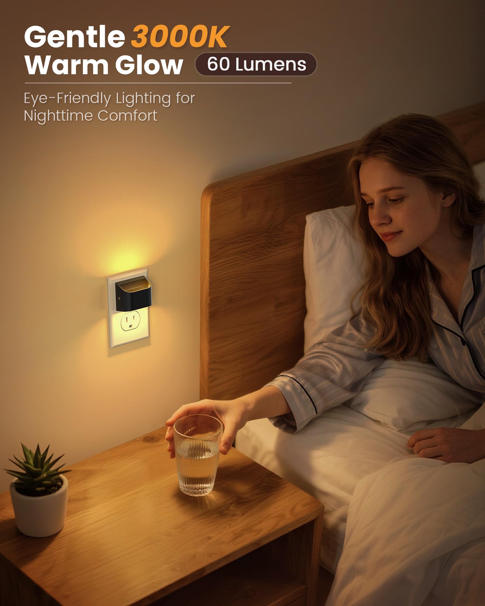 Niorsun Night Lights Plug Into Wall, Auto Brightness Sensor Night Light, 3000K Warm White, Ultra-Slim Wall Light For Hallway Bat