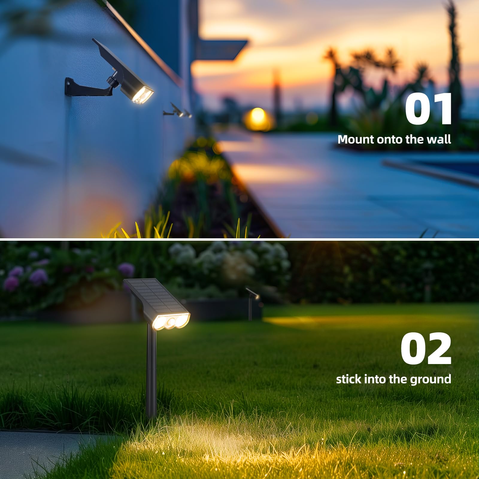 Barrina Solar Spot Lights Outdoor Motion Sensor - 3 Modes, Waterproof Solar Motion Lights for Yard, Garden, Pathway - Warm White