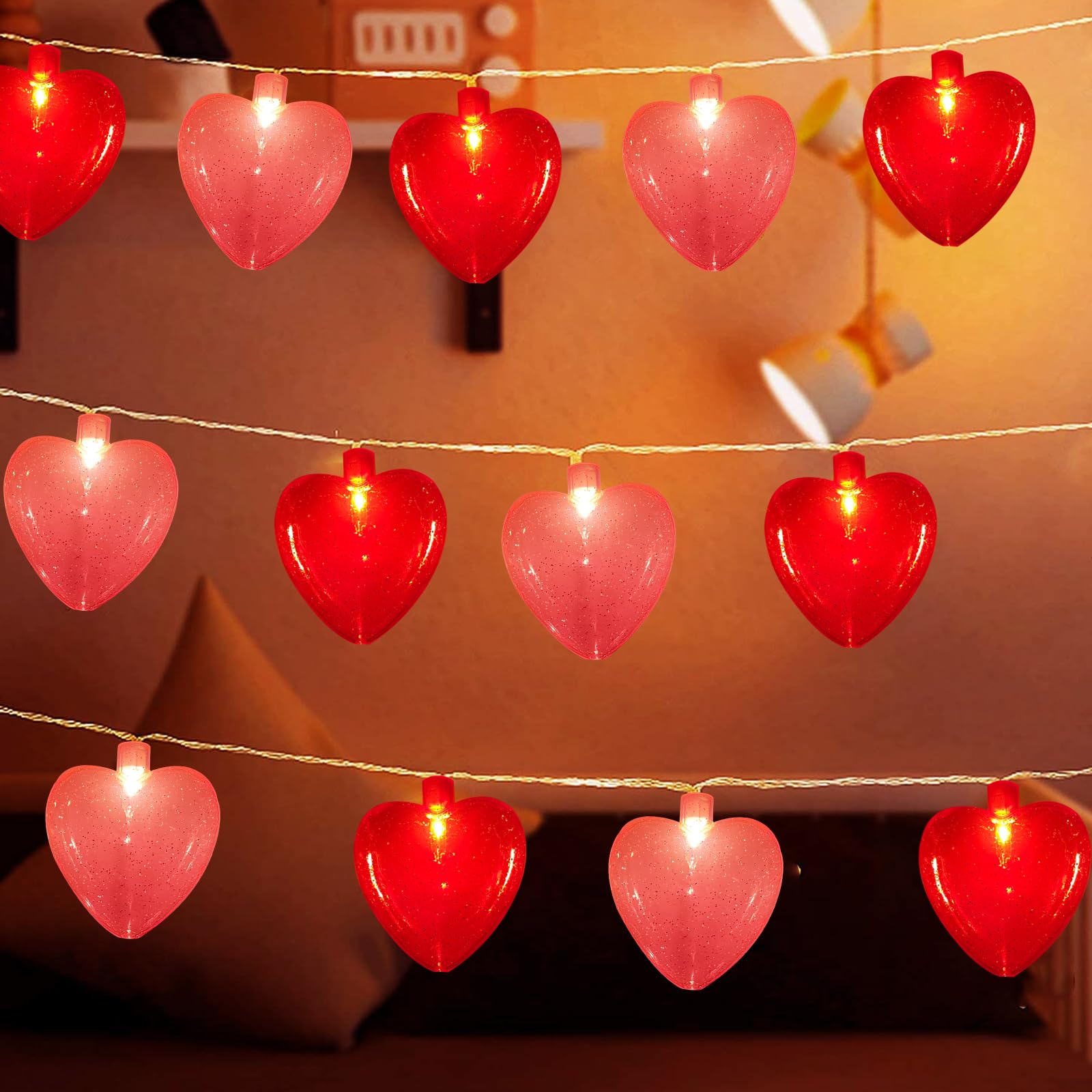 Doratale 8.5Ft Heart Fairy String Lights - 10 Red Pink 3D Heart Lights For Valentine'S Decor