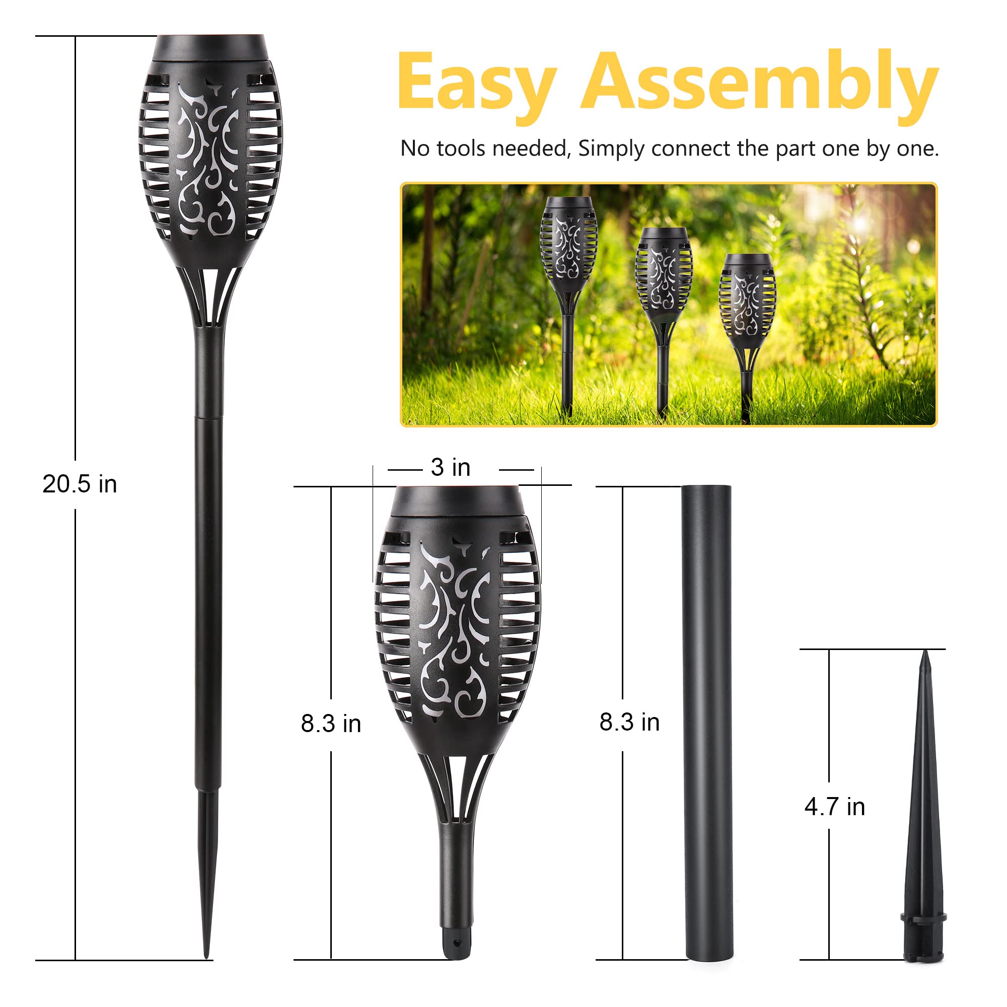 Toodour Solar Torch Flame Lights, 6 Pack Outdoor Waterproof Lights, Warm White, Model HU-XI-113