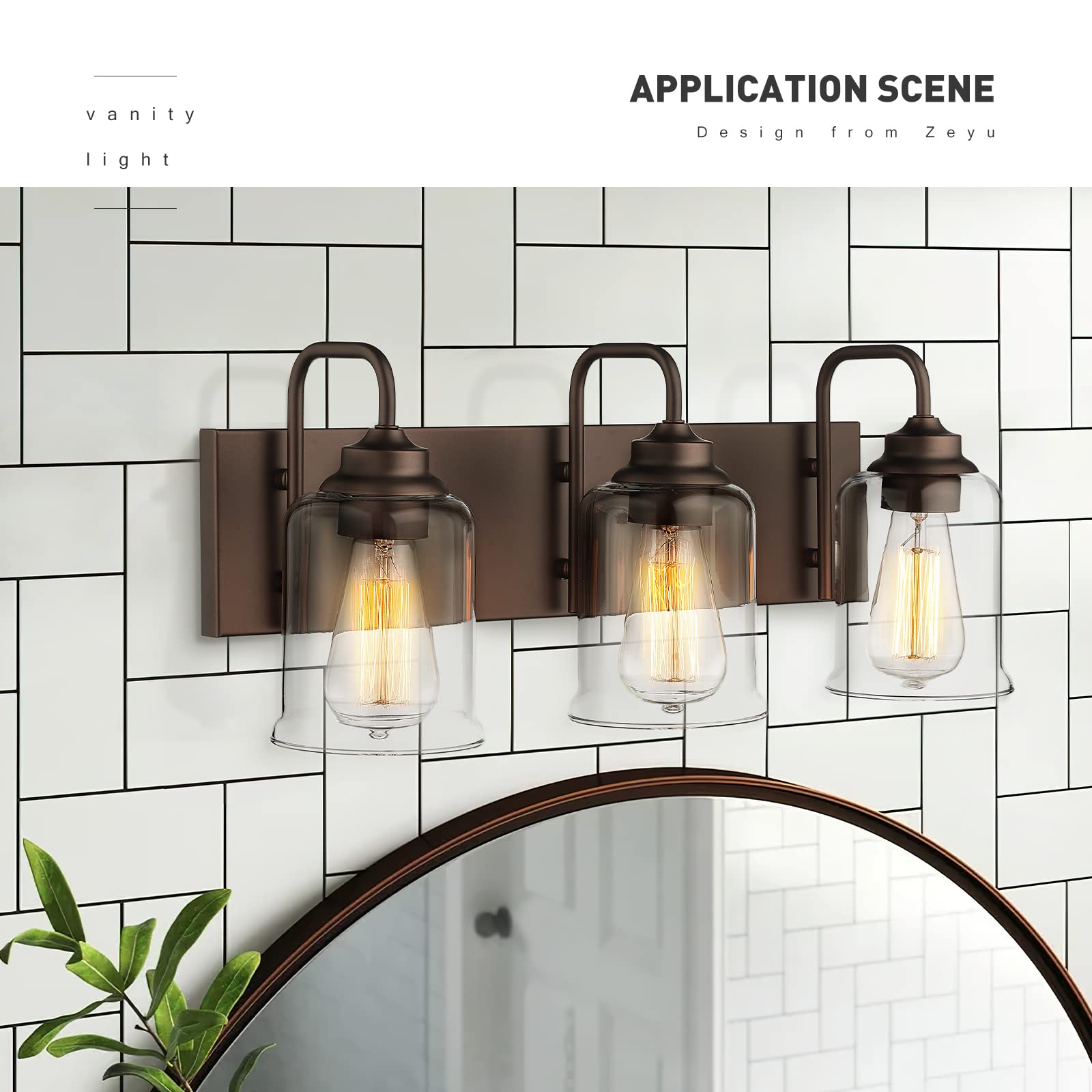 zeyu 3-Light Farmhouse Bathroom Vanity Light Fixture, Oil Rubbed Bronze, Metal, Model ZSL72B-3W ORB