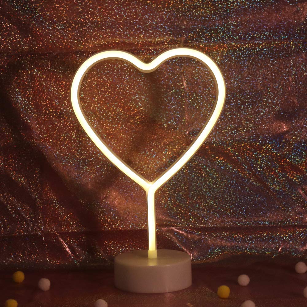 ENUOLI LED Neon Heart Shaped Night Light USB & Battery Powered Warm White Lamp for Indoor Decor, Wedding, Birthday, Kids Room, Living Room