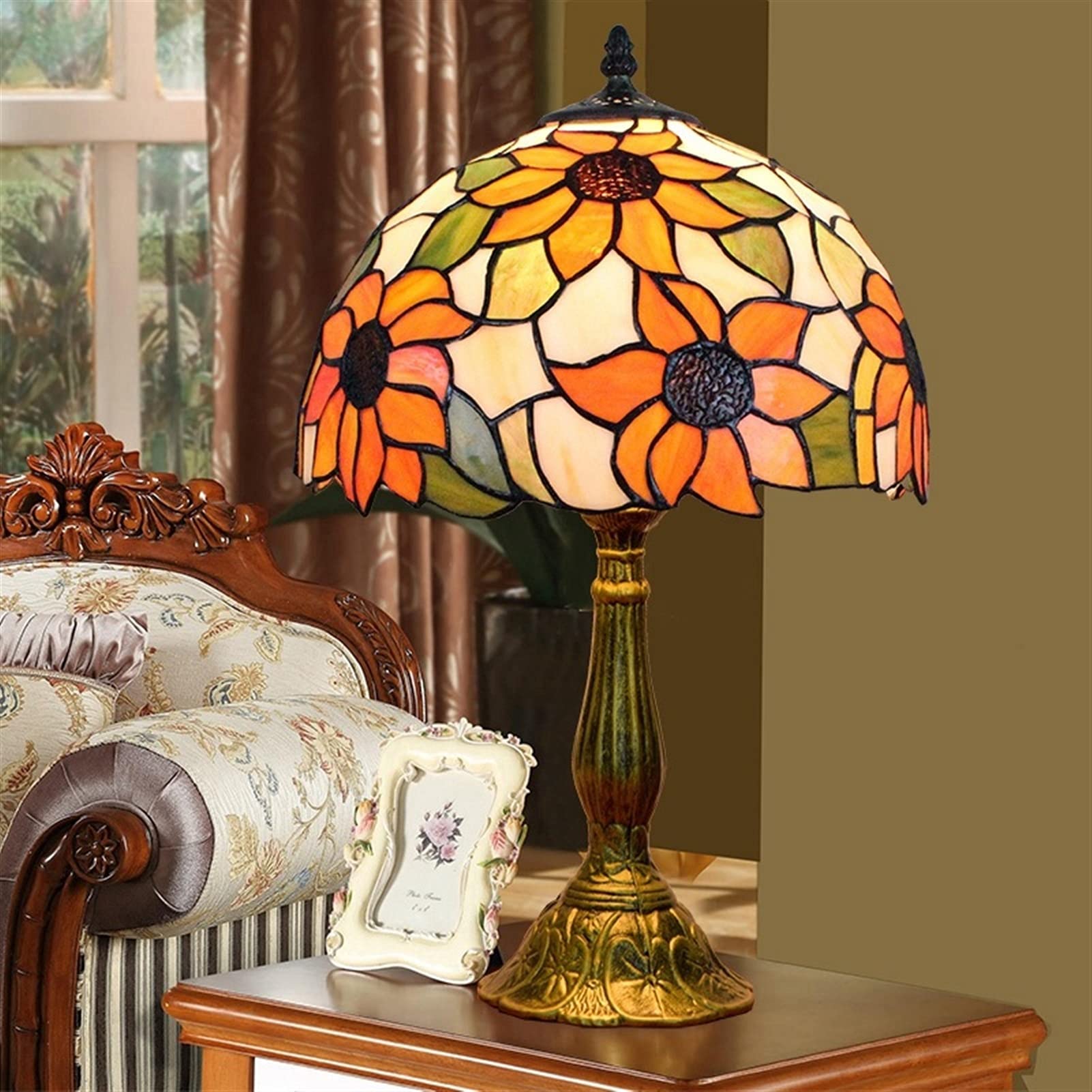 Blivuself Tiffany Lamp Stained Glass Lamp Sunflower Yellow Bedroom Table Lamp Reading Desk Light For Bedside Living Room Office