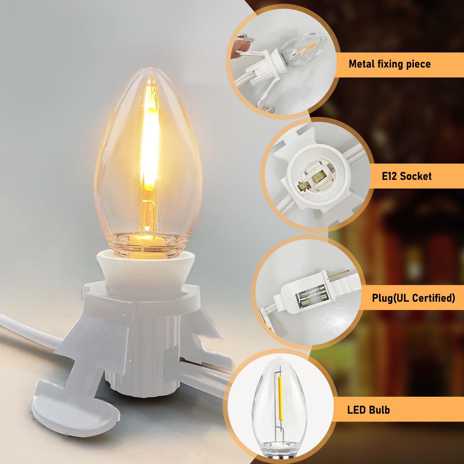 Doratale C7 LED Light Cord with Clip, 15.5 Ft, White, Plastic, 9 Bulbs for Indoor Crafts and Holiday Decor