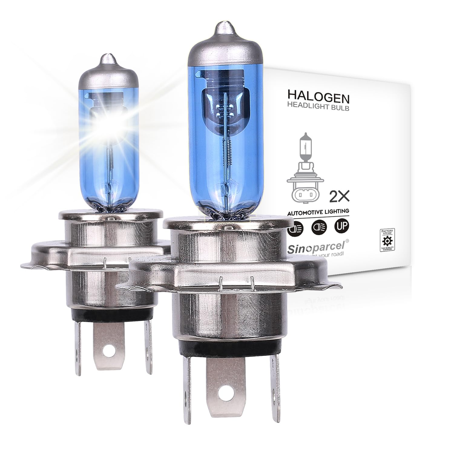 Sinoparcel H4/9003 Halogen Headlight, 5000K White, High/Low Beam, 270% Brighter, Pack of 2