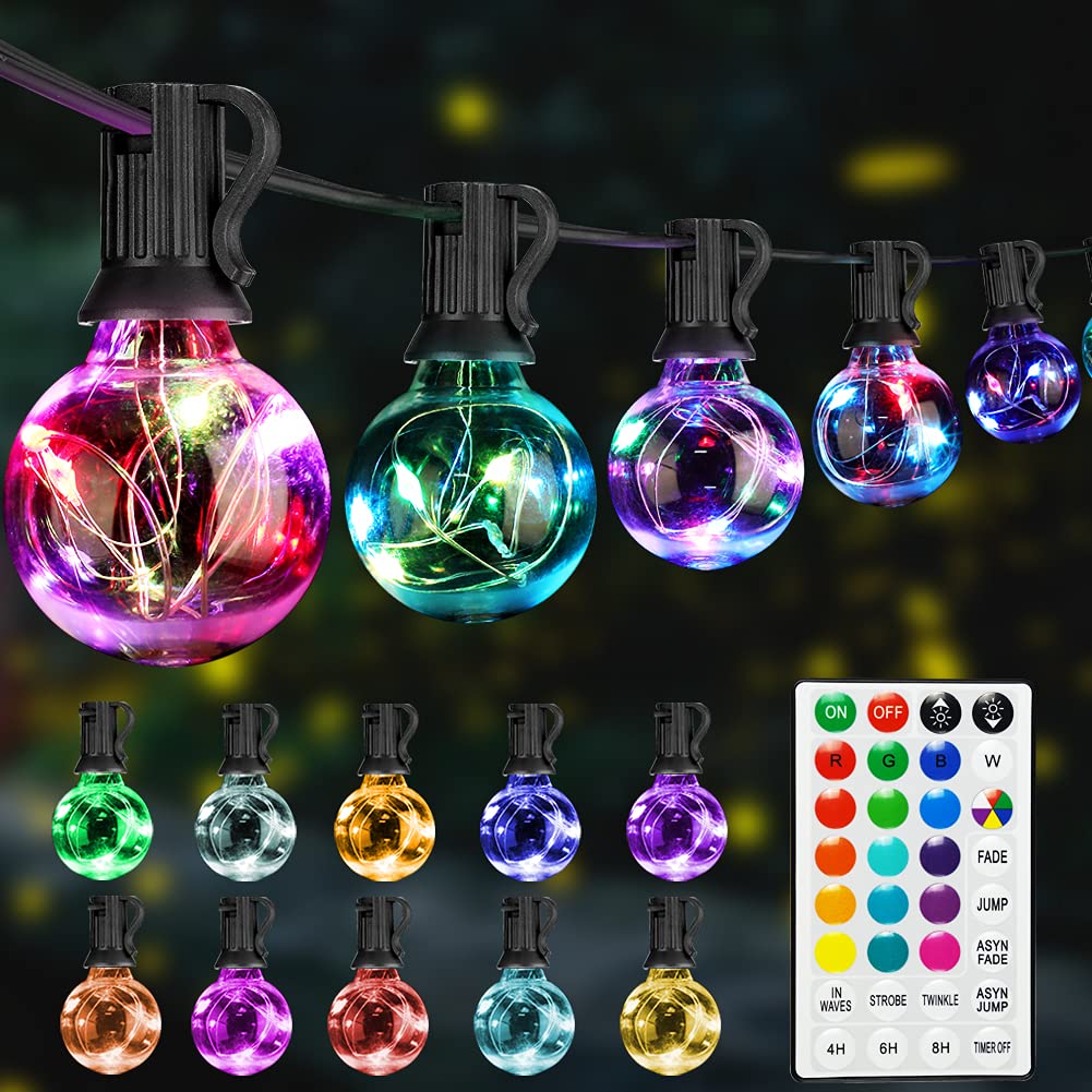 OMIKA LED Outdoor String Lights, Waterproof 30Ft, 30 Color Changing Dimmable Bulbs, Model DY-QP-100, Shatterproof Plastic