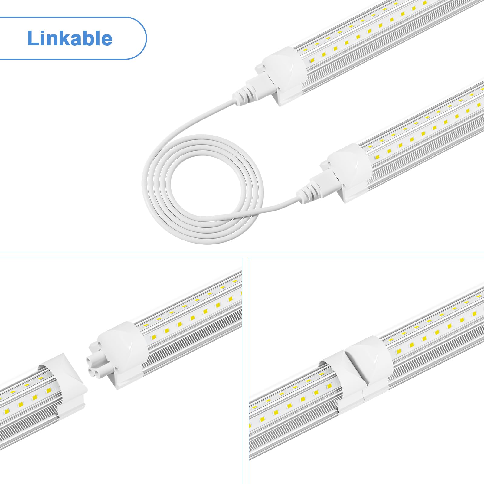 ONLYLUX 5ft LED Shop Light Fixture, 6500K Daylight, Double Sided V Shape T8, Aluminum, 10-Pack