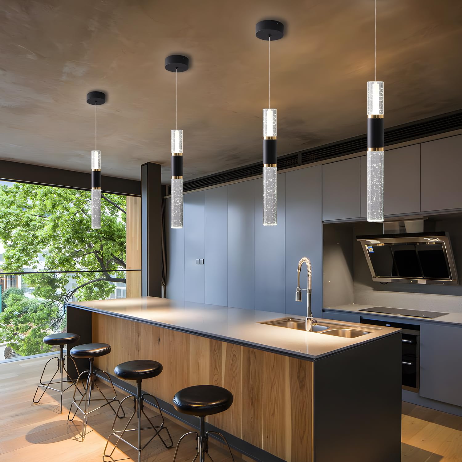 Embring Black And Gold Pendant Light,3 Pack Modern Led Pendant Light Kitchen Island,Modern Kitchen Lighting Fixture For Dining Room Over Table,Led Island Pendant Light