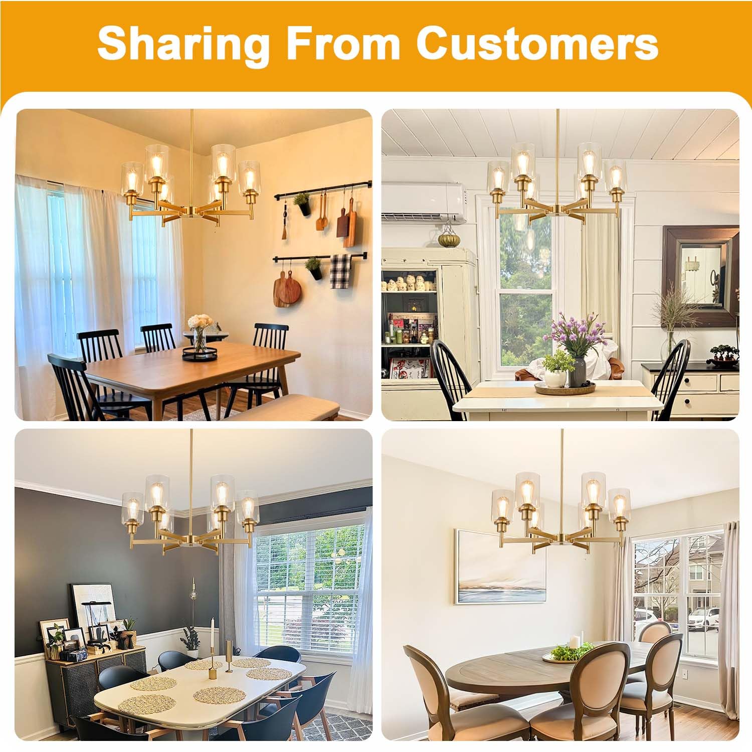 6 Light Farmhouse Chandeliers For Dining Room Light Fixtures Over Table, Industrial Chandelier With Clear Glass Shade For Living