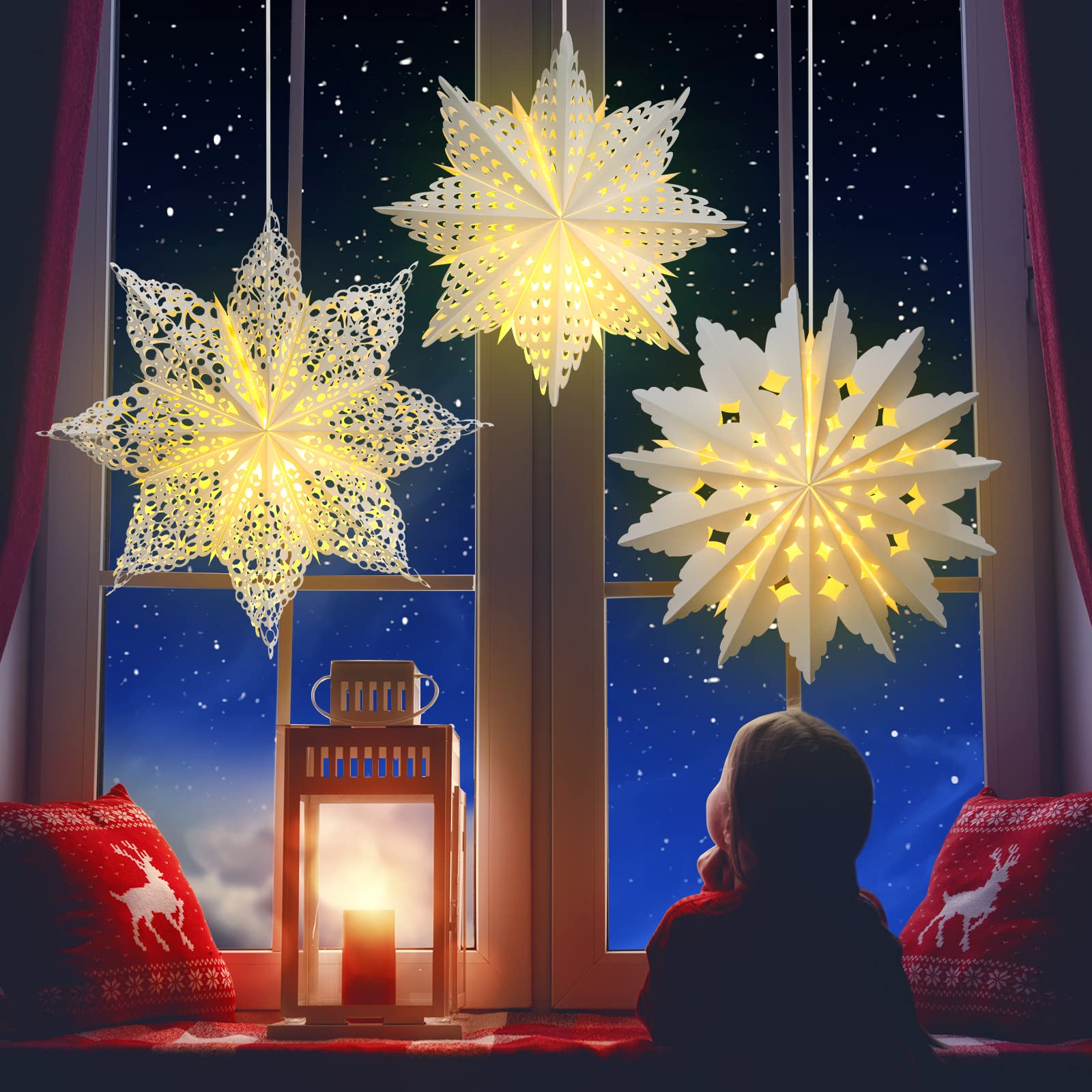 Mudder Christmas Snowflake Lanterns - 5 Pieces, White, CL-TOOLS-C9875, Hanging Decor for Parties, Weddings, and Holidays