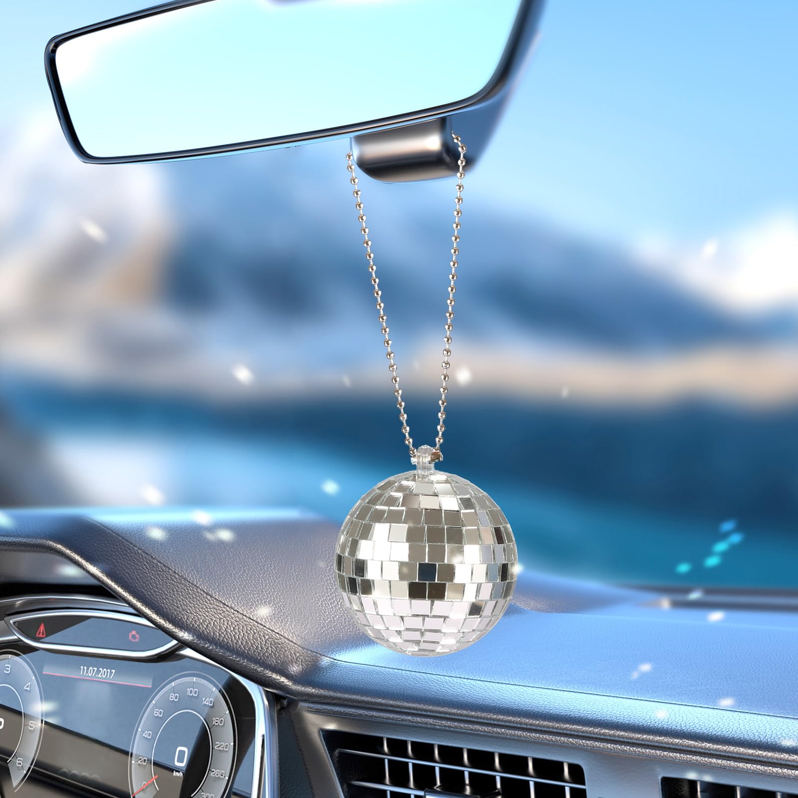 Disco Ball Car Accessory,Mirror Disco Ball Hanging,Car Disco Ball,Disco Car Charm, Rear View Mirror Hanging Accessories (Silver(1.9Inch))