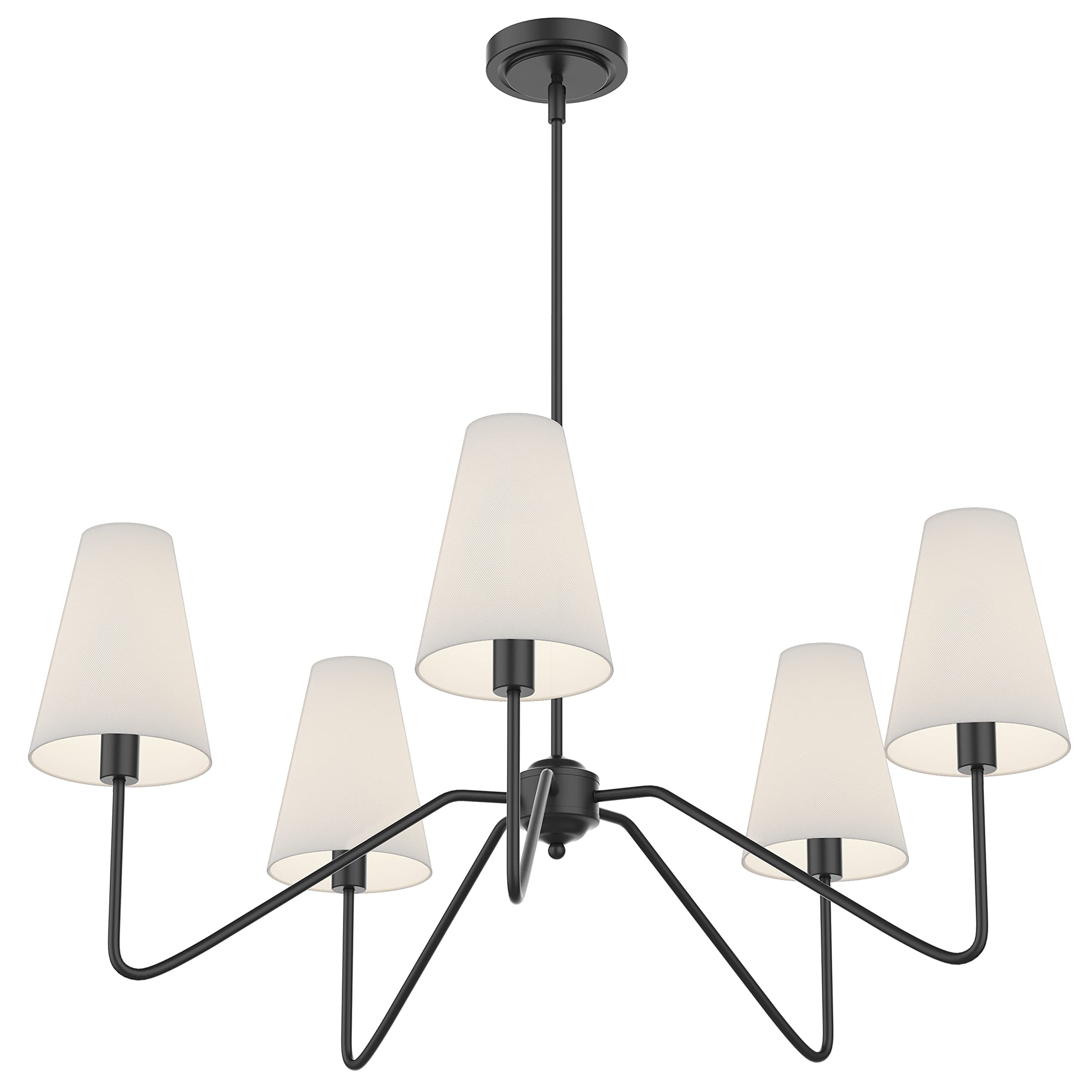 Electro Bp 30&quot; 5-Arm Classic Chandelier, Matt Black With White Shades, Light Fixture For Home