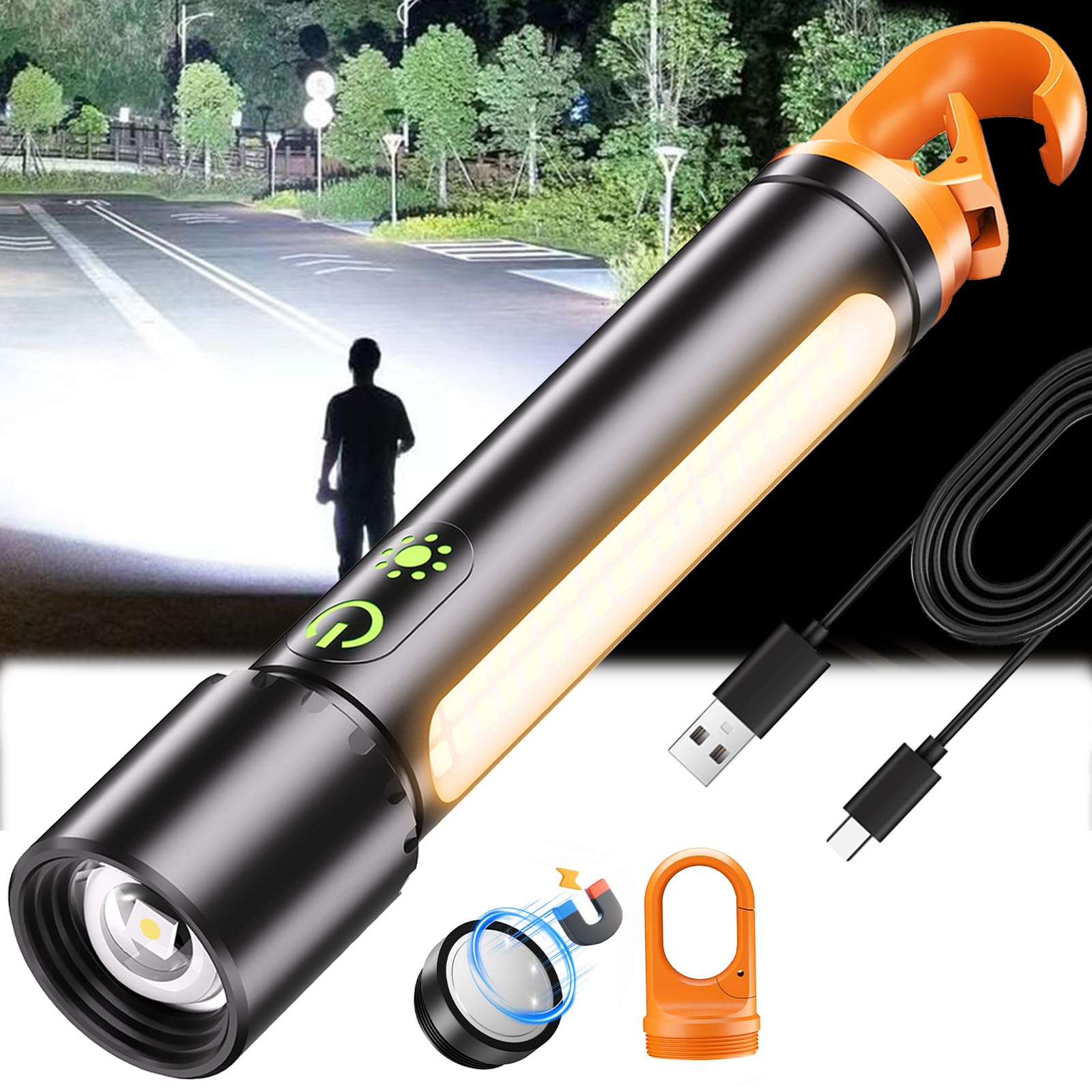 Rechargeable Led Flashlight High Lumens,30W Super Bright Flashlight,2000 Lumen Magnetic Flashlight with 9 Modes,Waterproof Stron